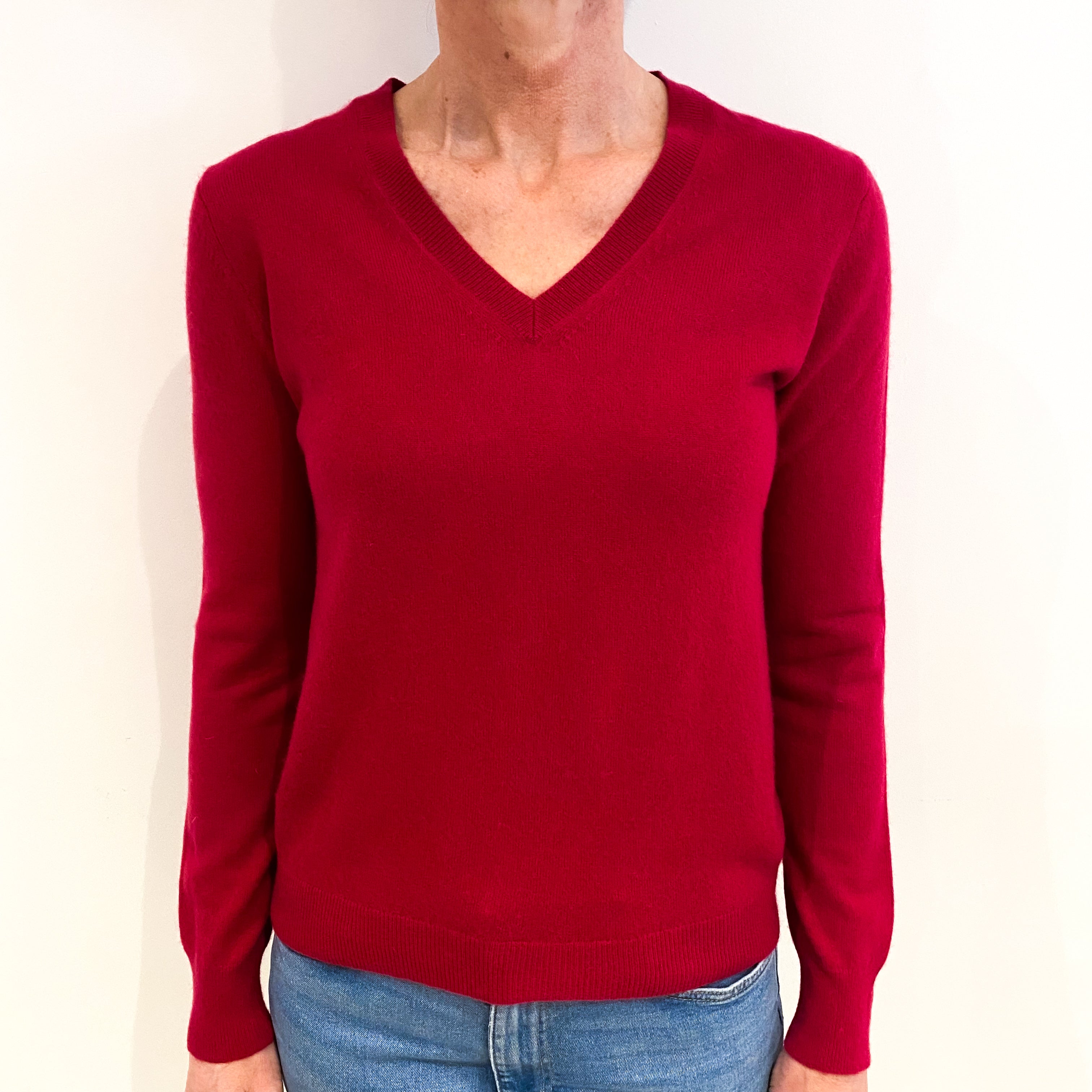 Cherry Pink Cashmere V Neck Jumper Small