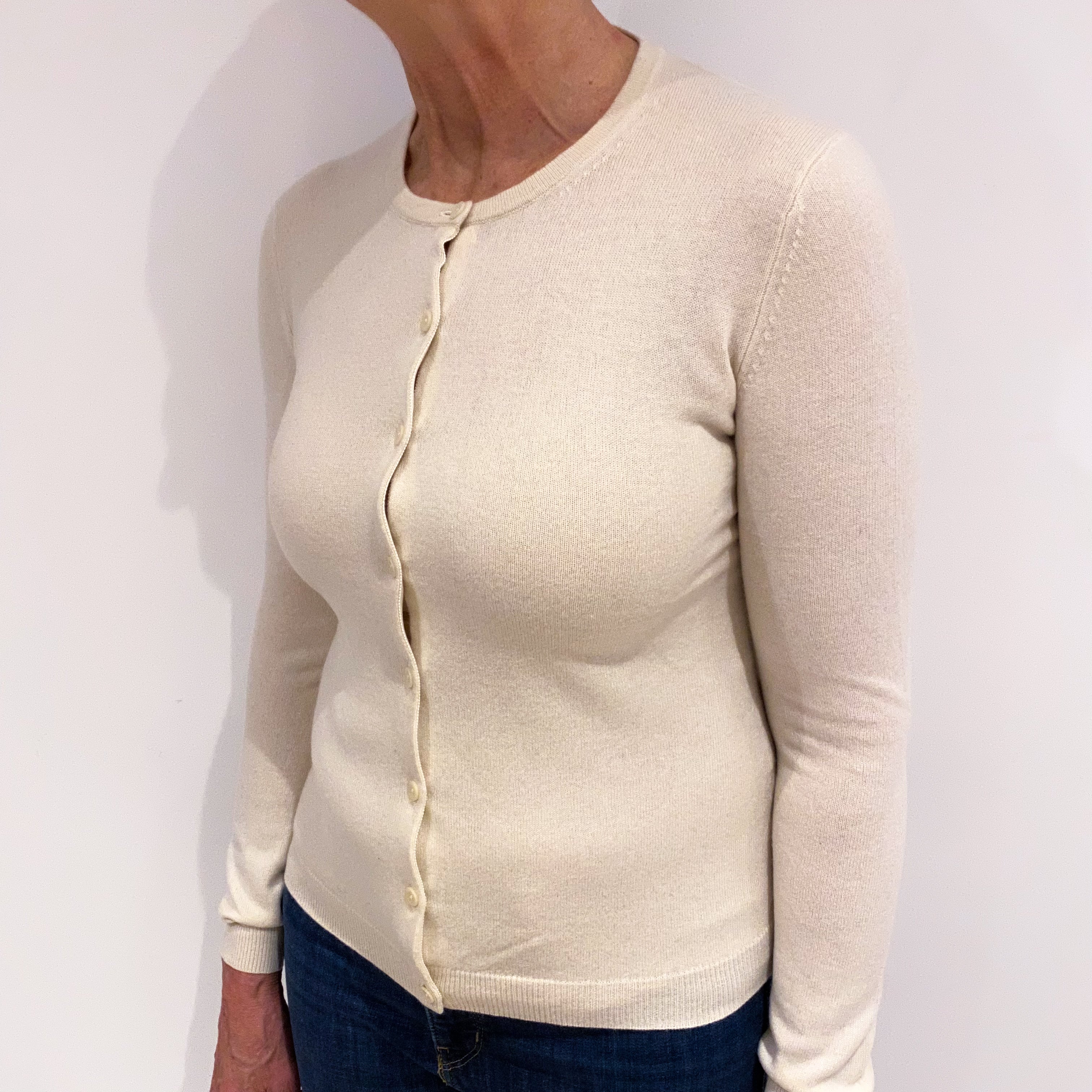 Ivory Cashmere Crew Neck Cardigan Medium