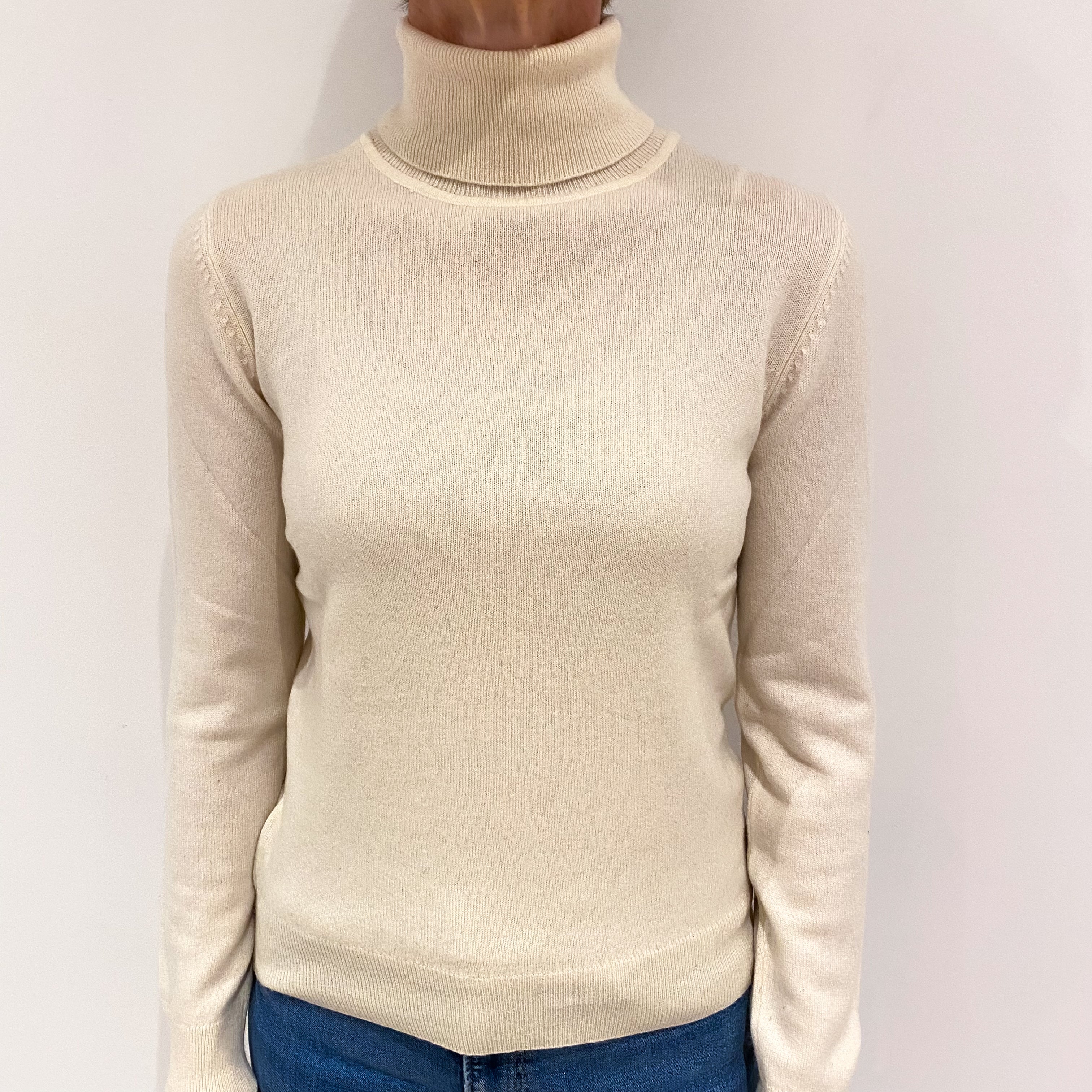 Vanilla Cream Cashmere Polo Neck Jumper Small