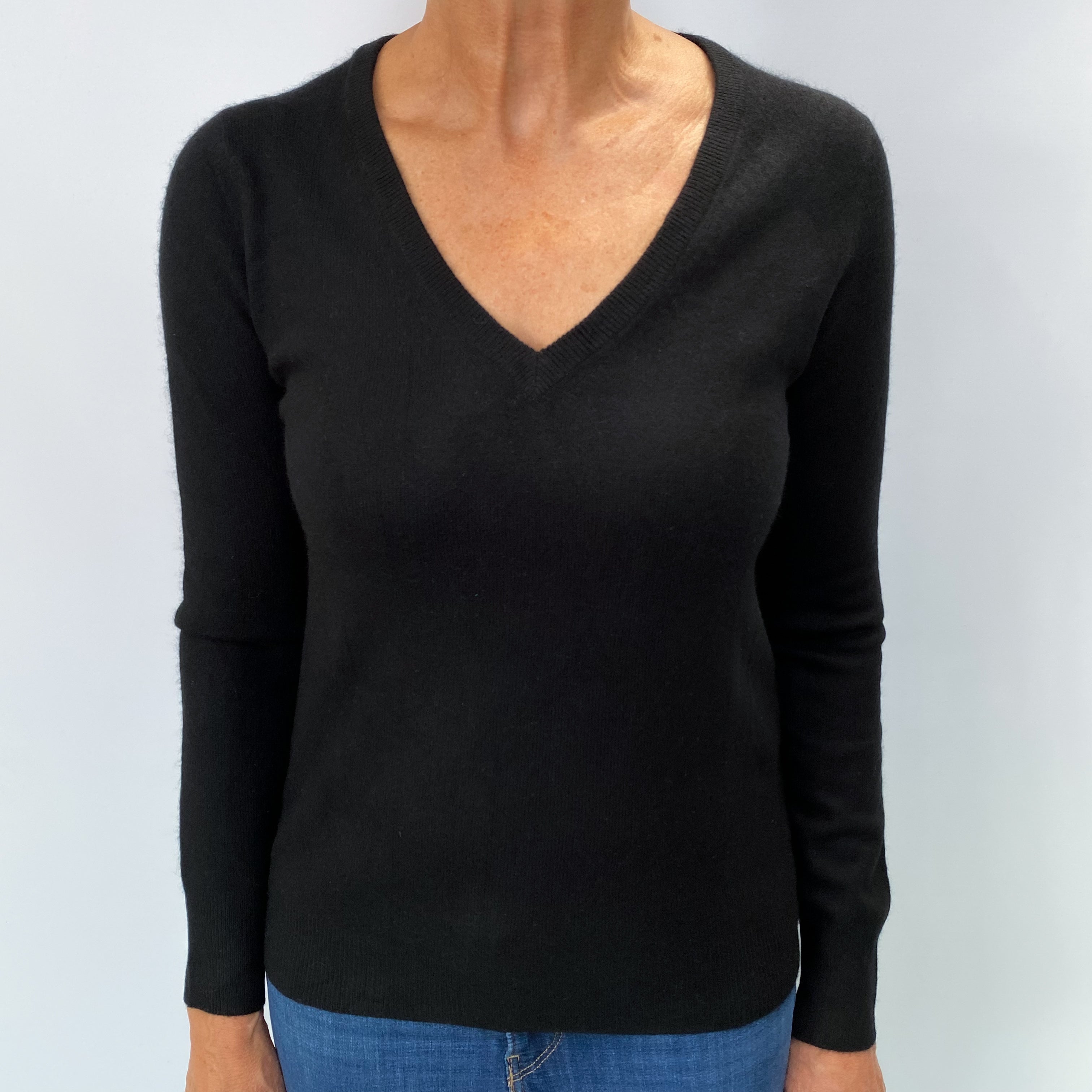 Black Cashmere V Neck Jumper Medium