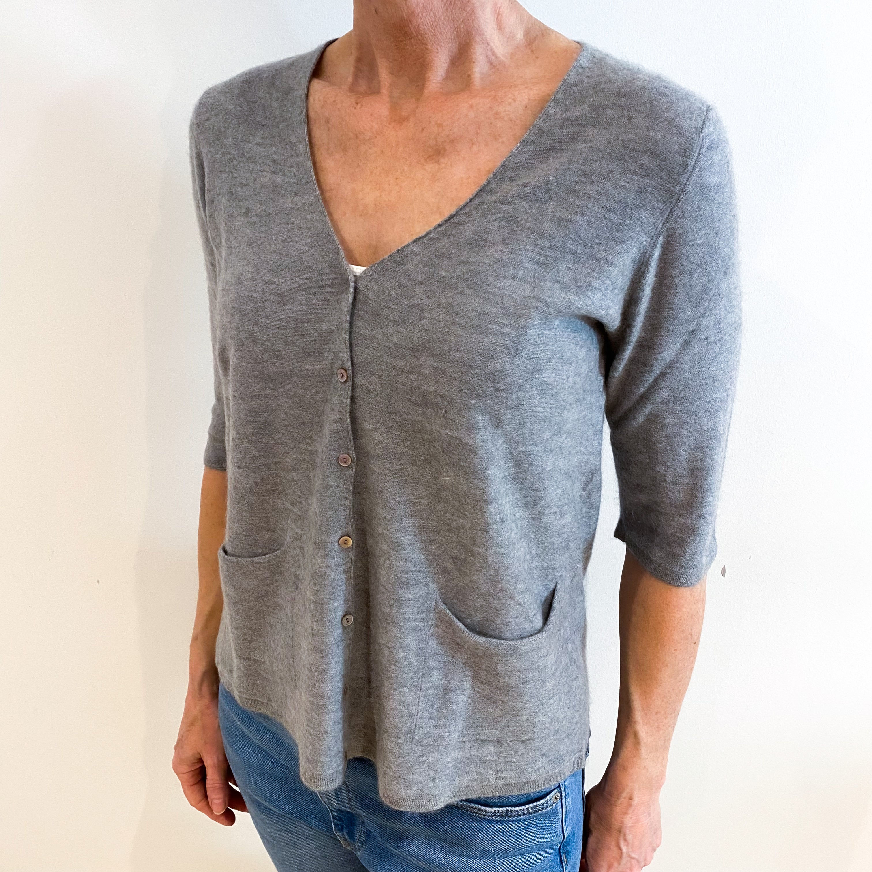 Ash Grey Cashmere V Neck Cardigan Small