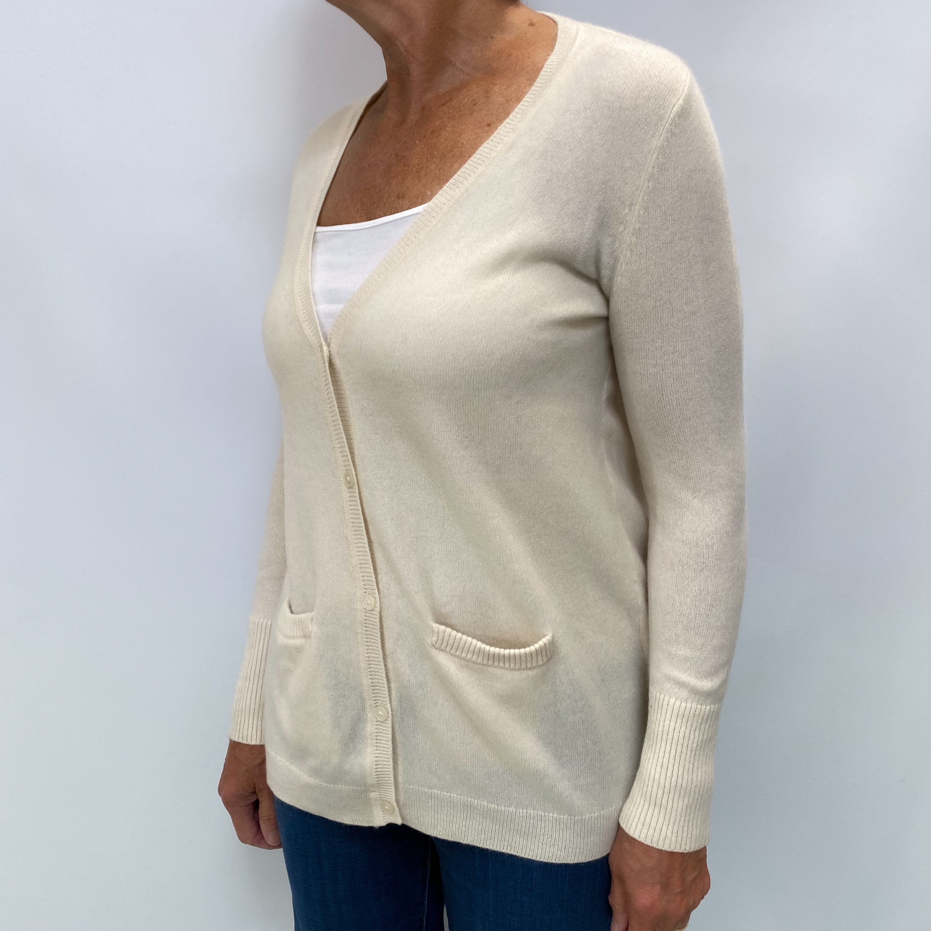 Cream Cashmere V Neck Cardigan Medium