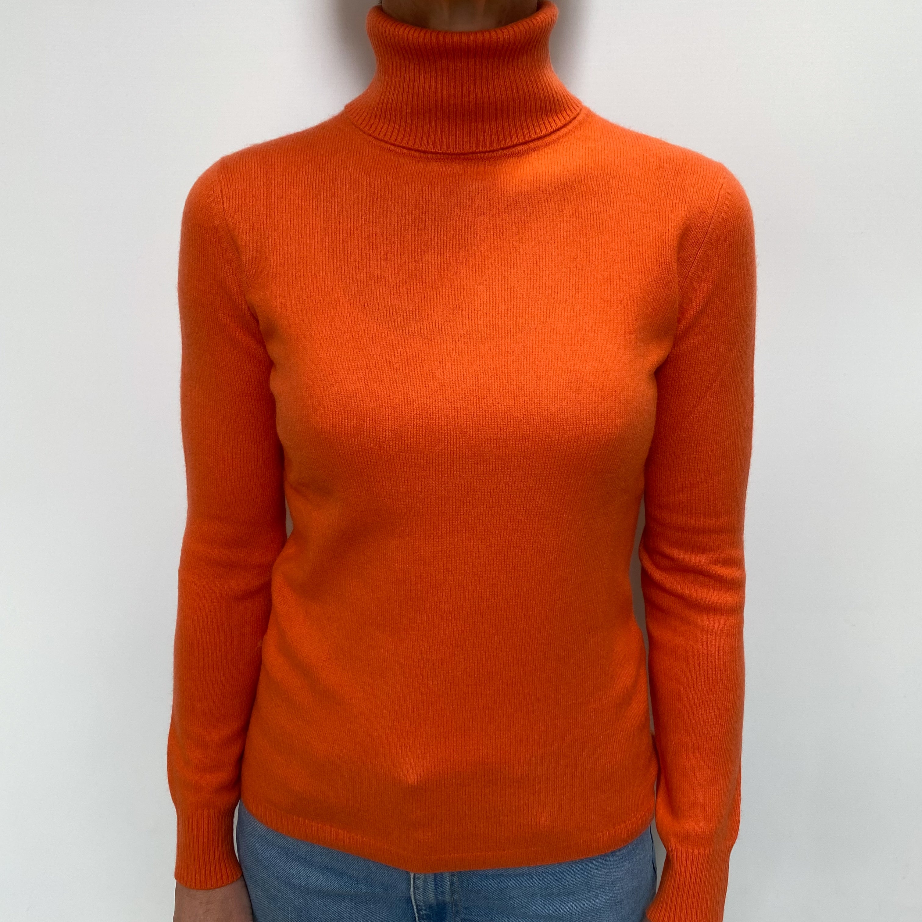 Tangerine Orange Cashmere Polo Neck Jumper Small