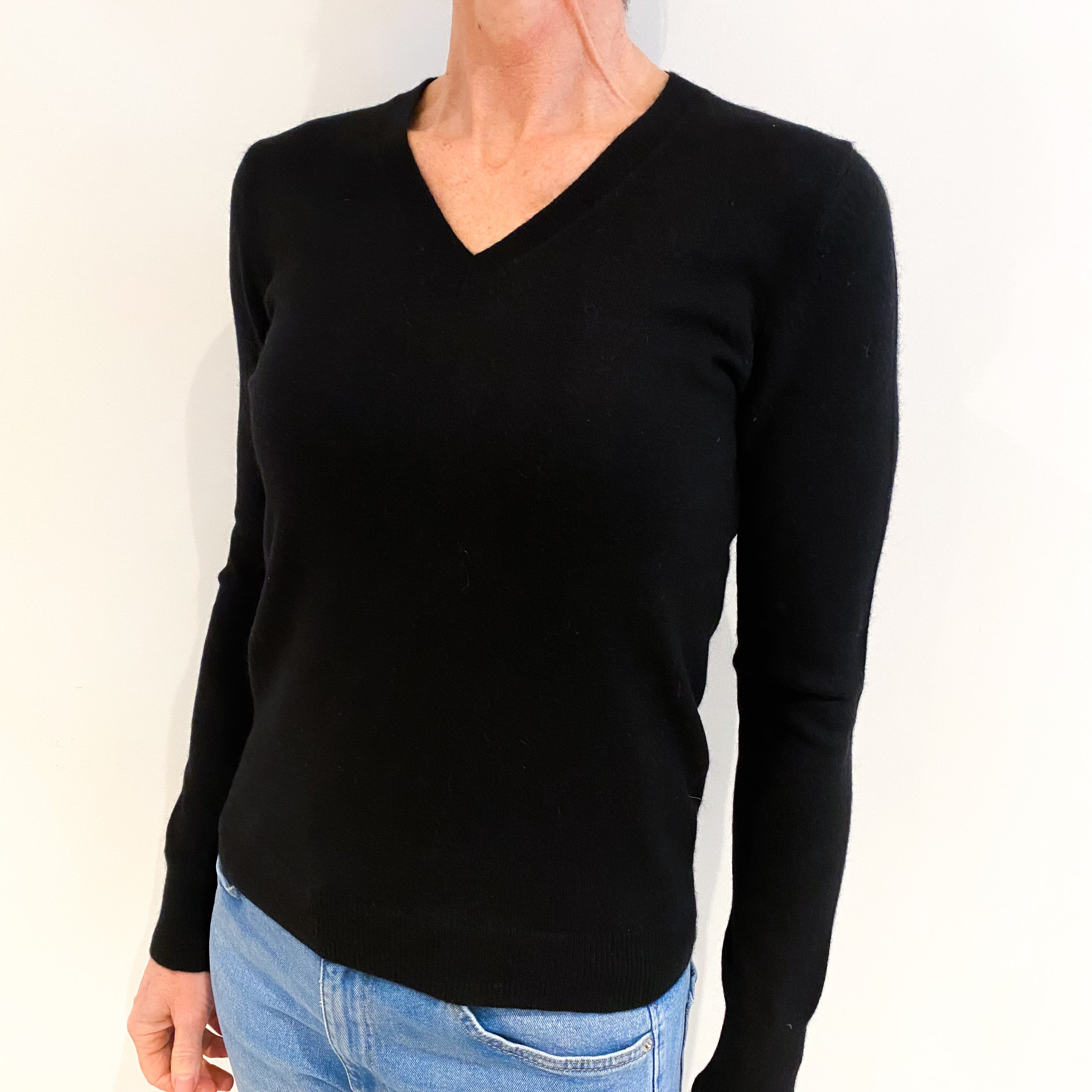 Black Cashmere V Neck Jumper Small