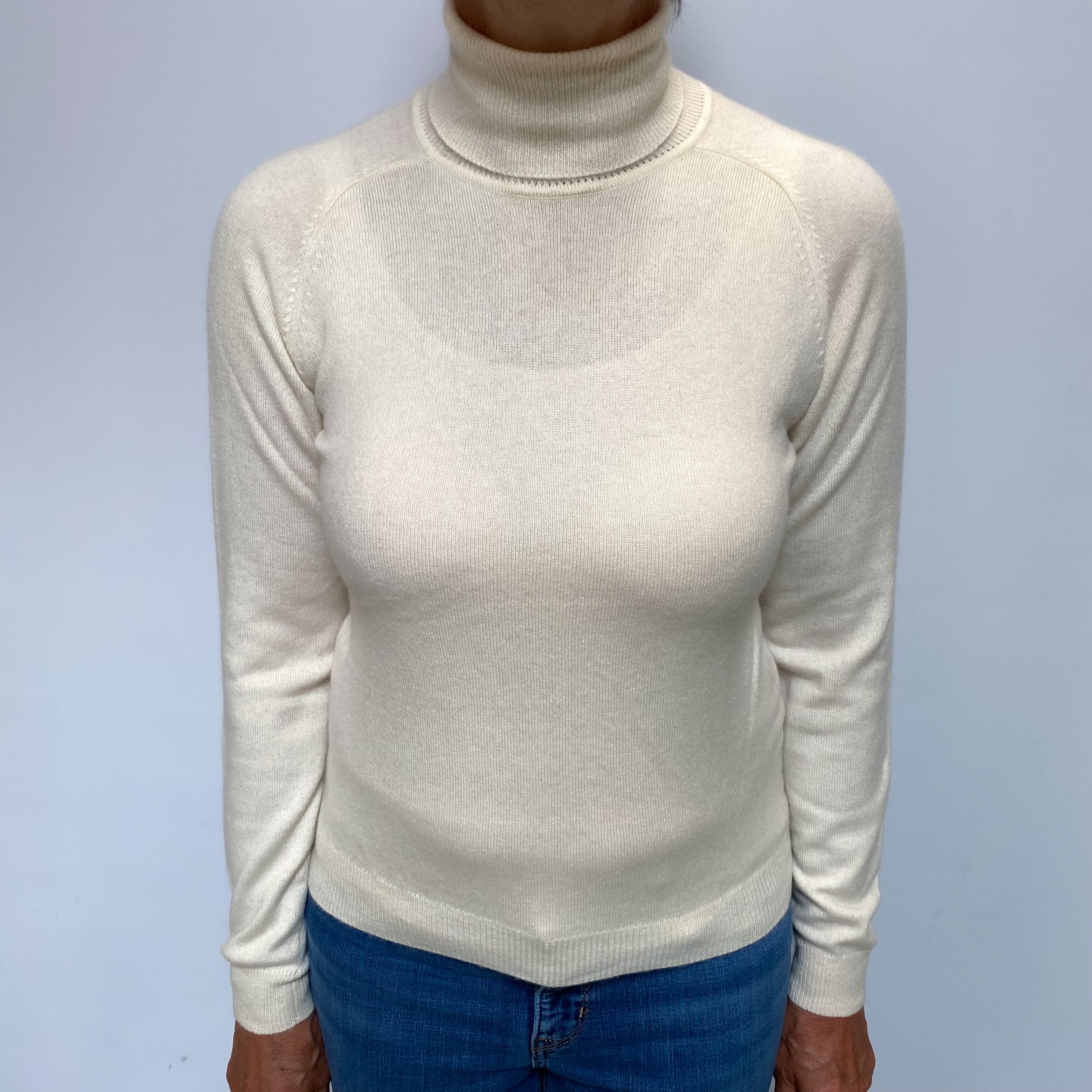 Vanilla Cream Cashmere Polo Neck Jumper Medium