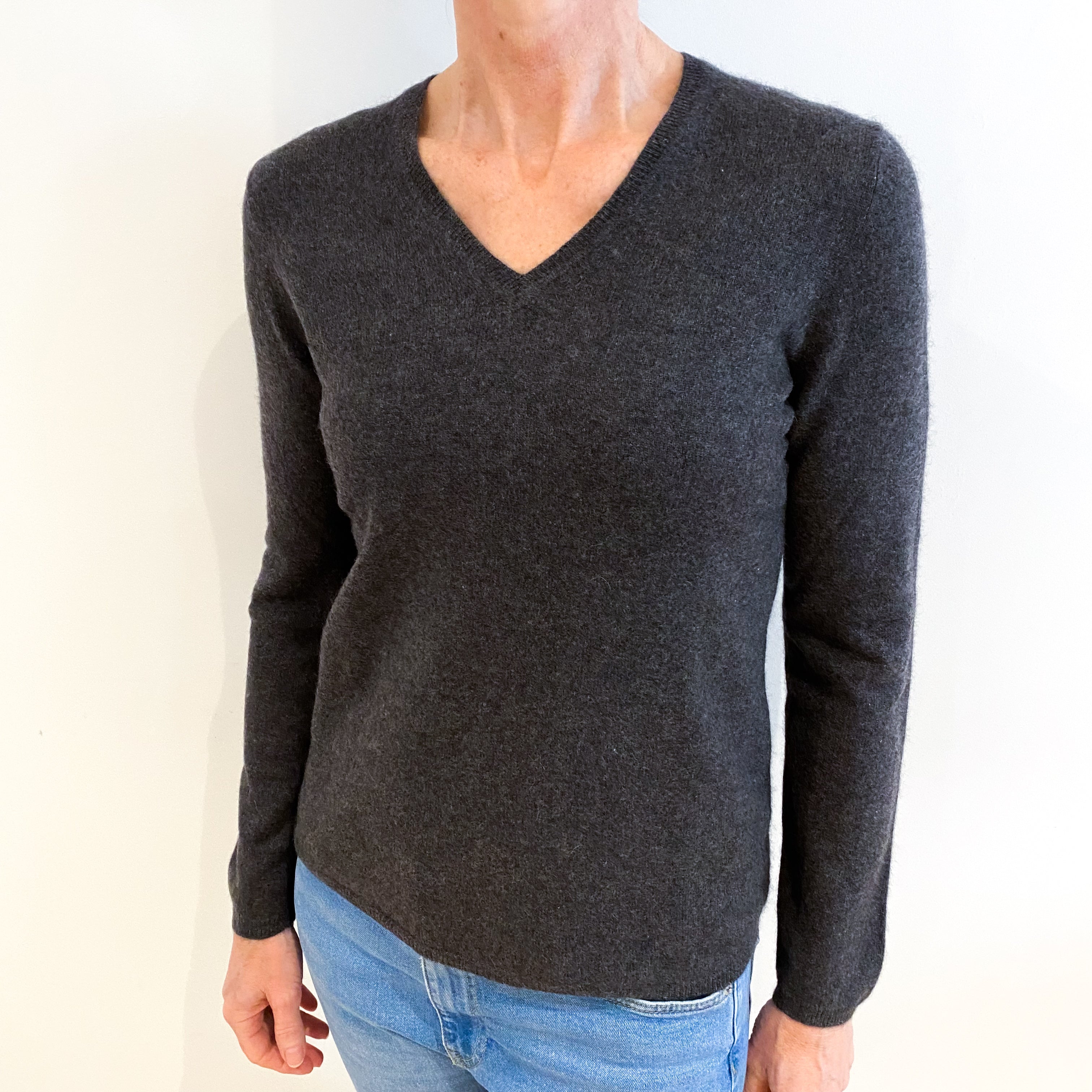 Slate Grey Cashmere V Neck Jumper Small