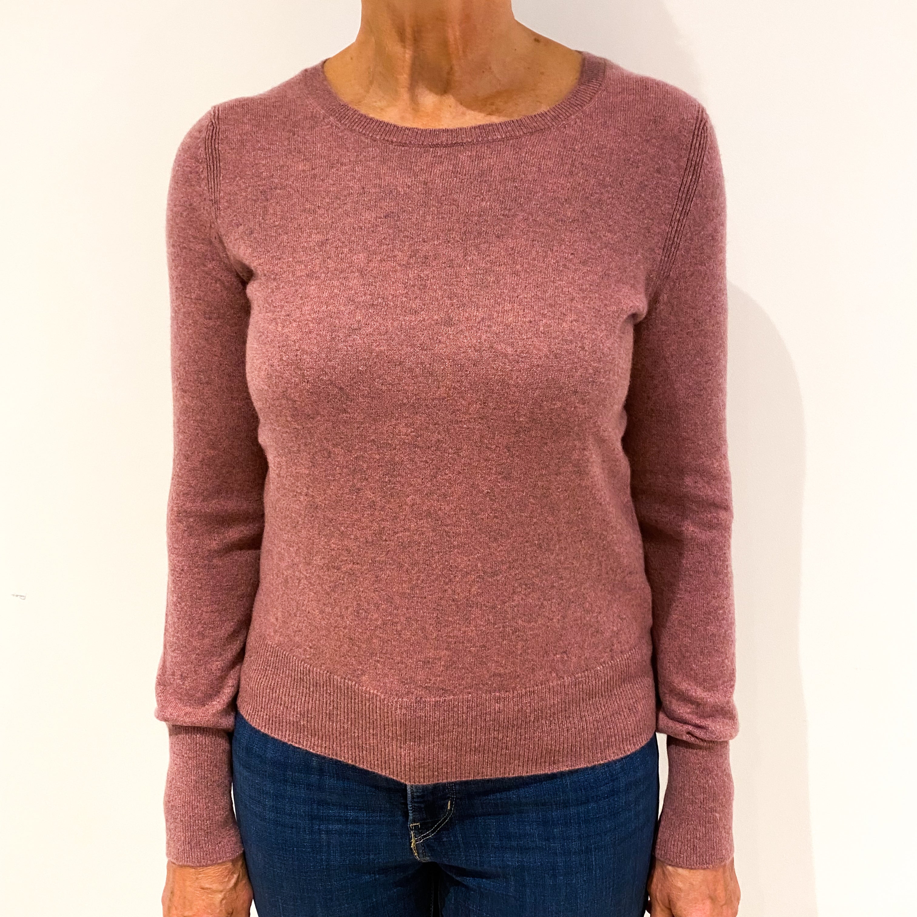 Heather Pink Cashmere Polo Neck Jumper Medium