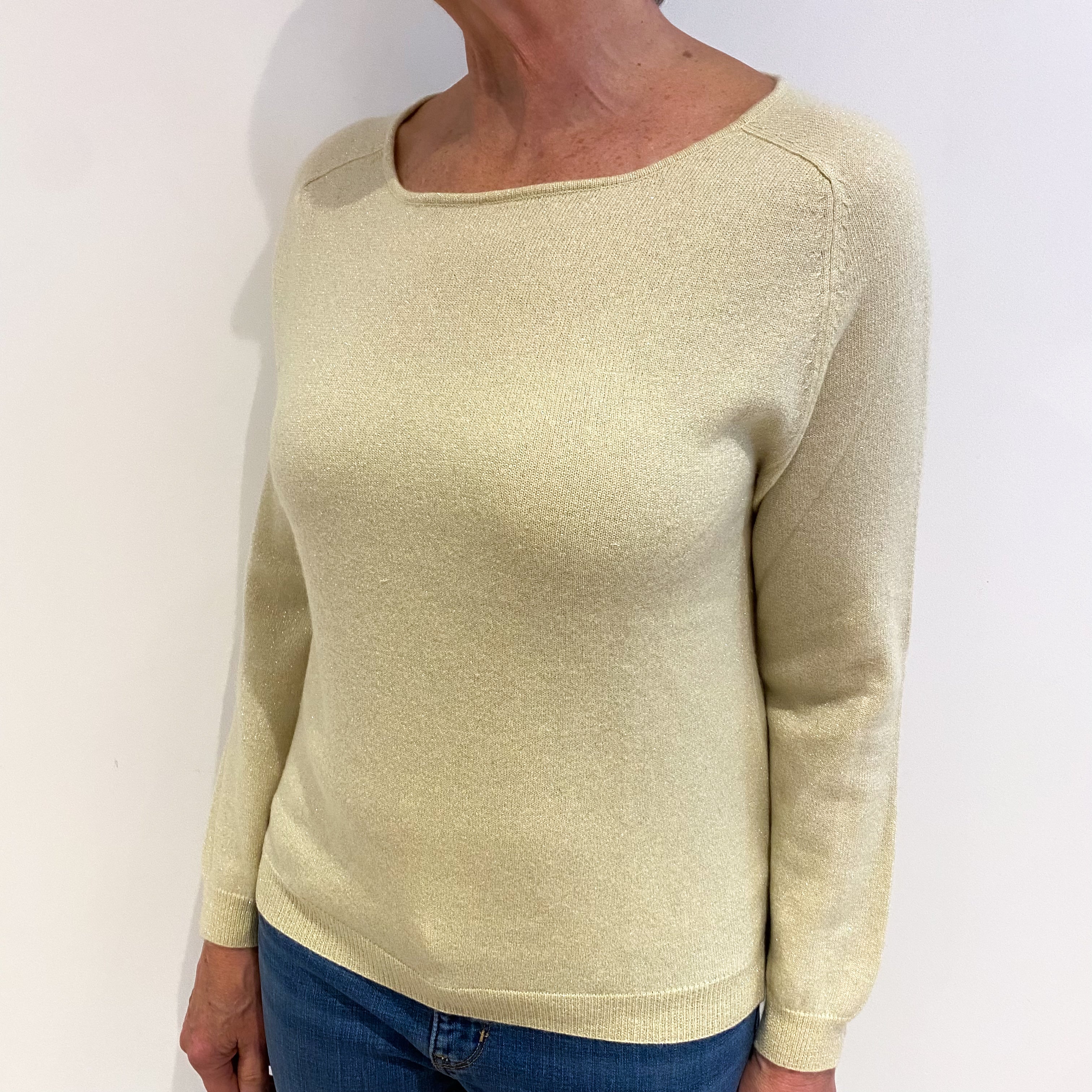 Primrose Yellow With Silver Sparkles Cashmere Crew Neck Jumper Medium