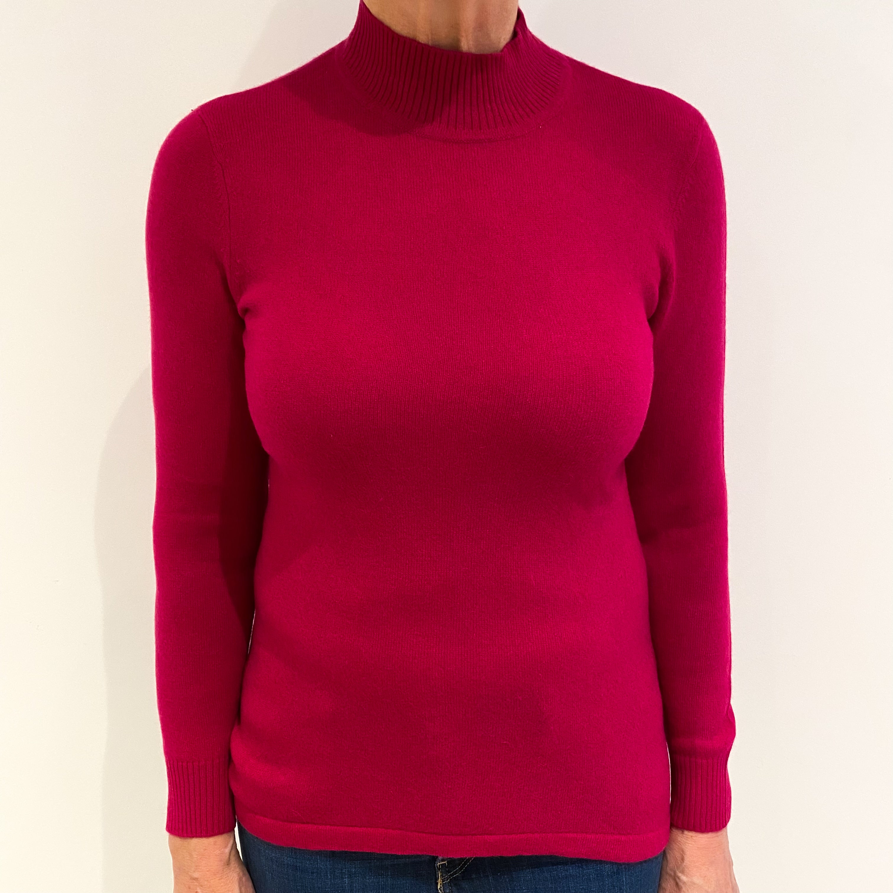 Fuchsia Pink Cashmere Turtle Neck Jumper Medium