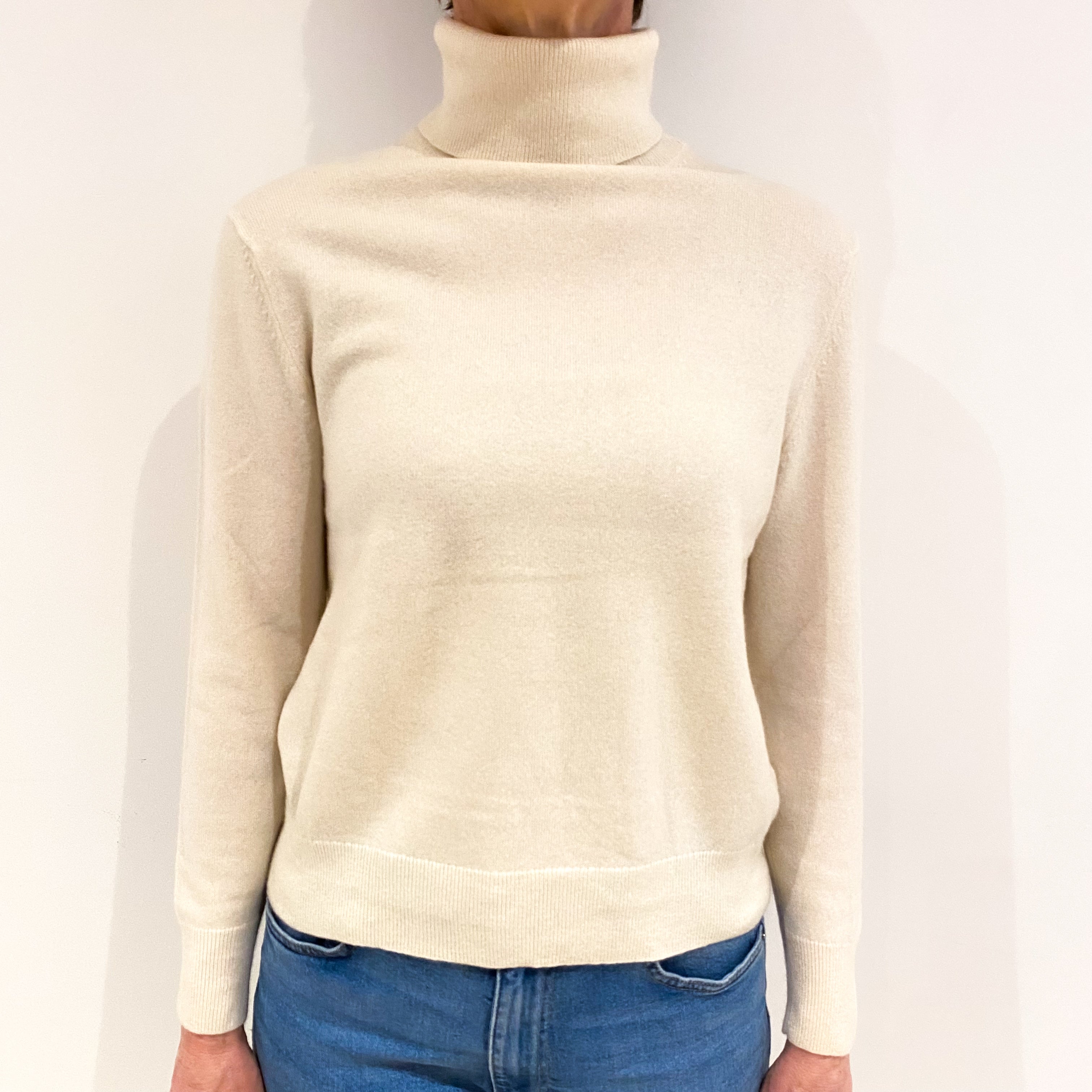 Vanilla Cream Cashmere Polo Neck Jumper Small