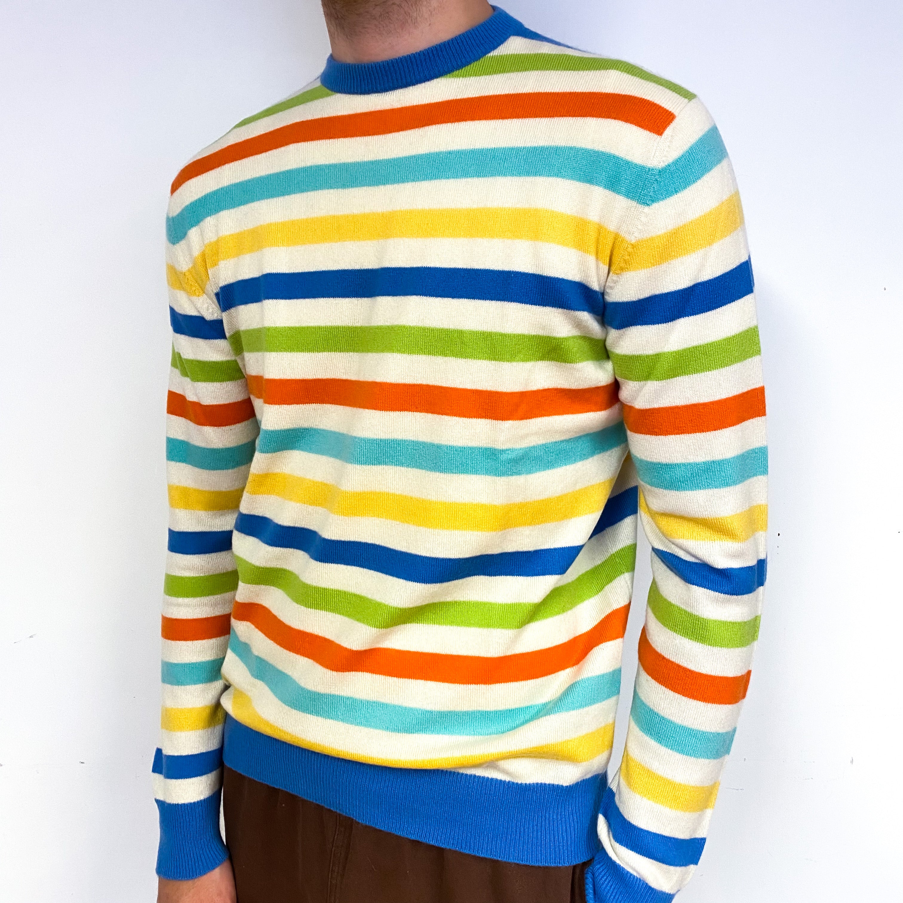 Men's Candy Stripe Cashmere Crew Neck Jumper Medium