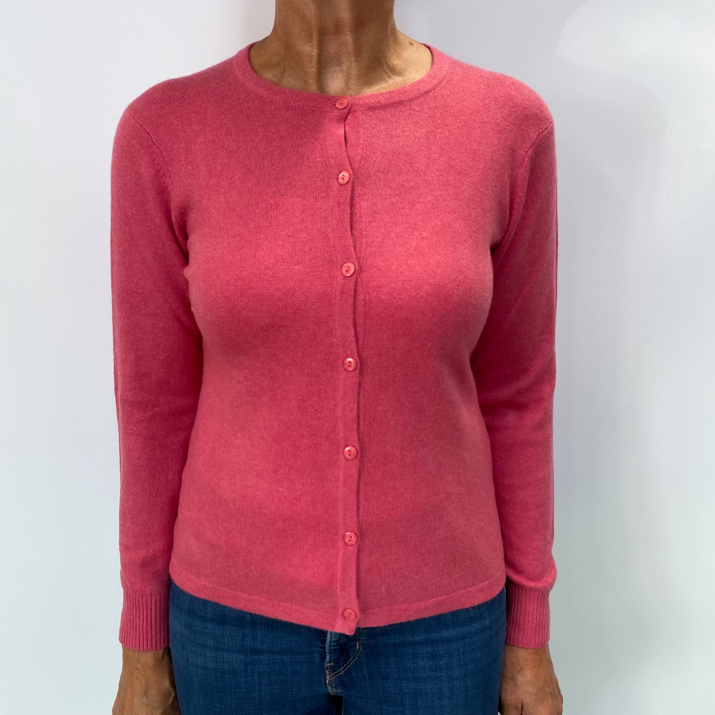 Loganberry Pink Cashmere Crew Neck Cardigan Medium