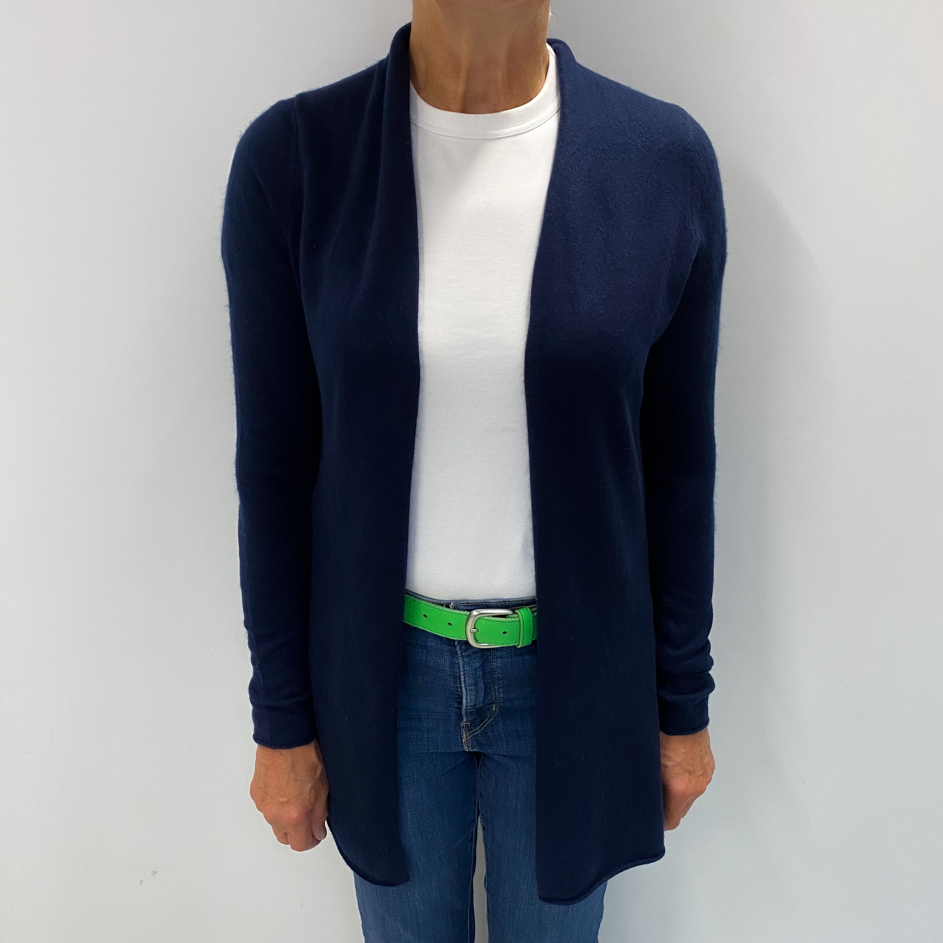 Navy Blue Cashmere Edge To Edge Cardigan Medium