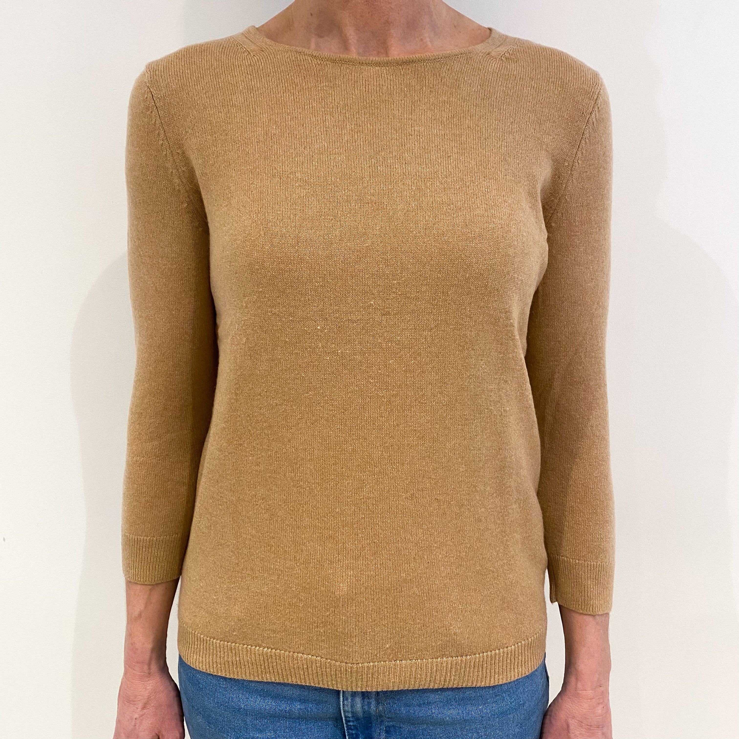 Camel Brown Cashmere Crew Neck Jumper Small