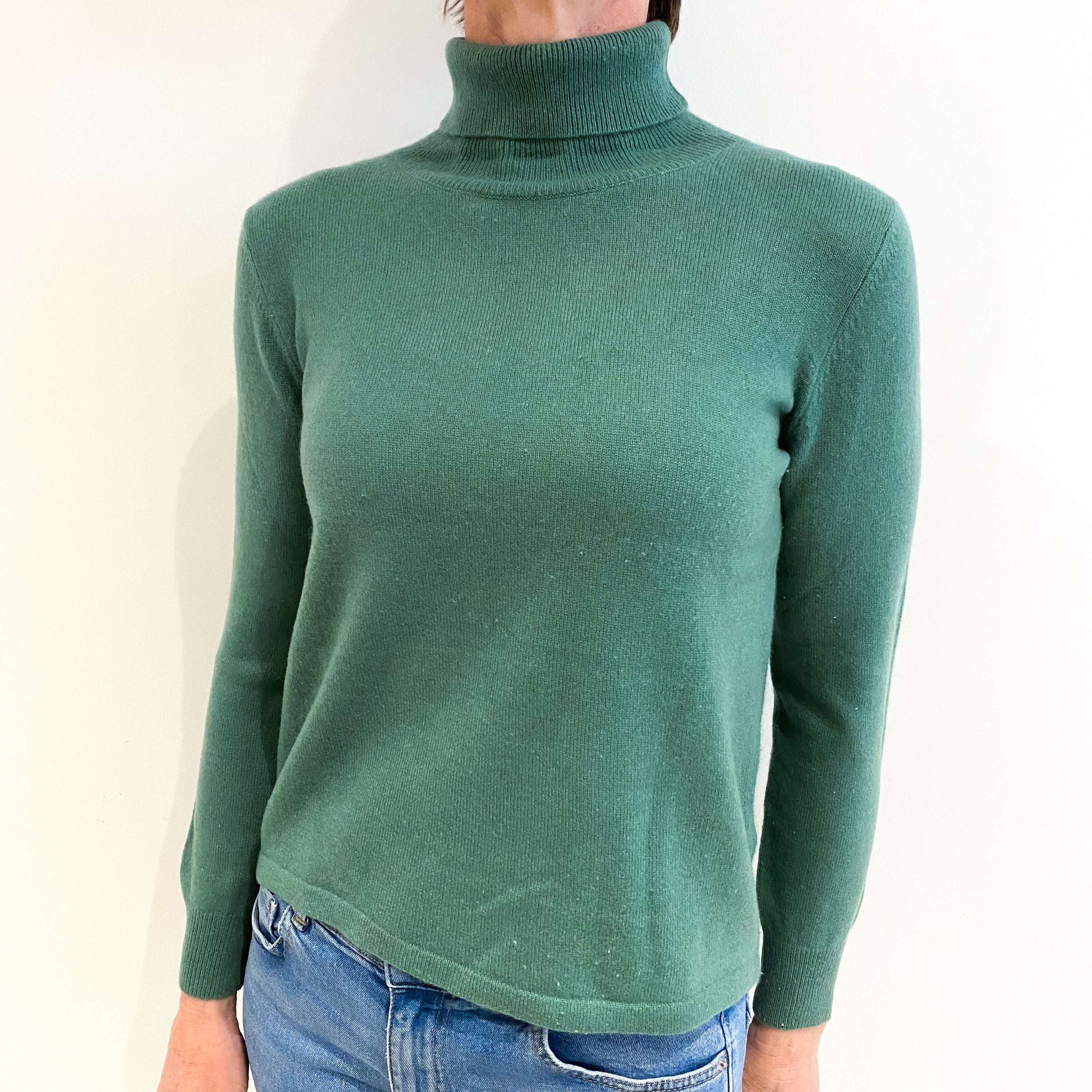 Muted Green Cashmere Polo Neck Jumper Small