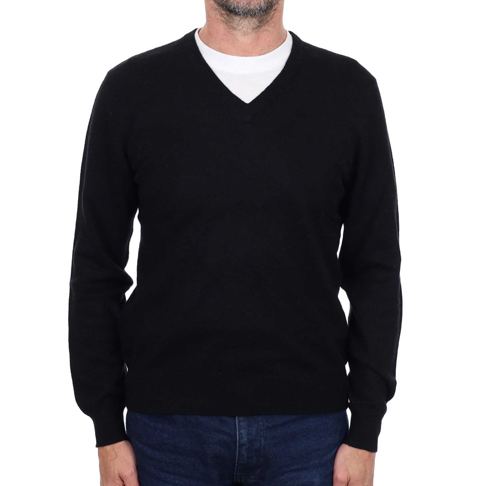 Men's Black Cashmere V Neck Jumper Small