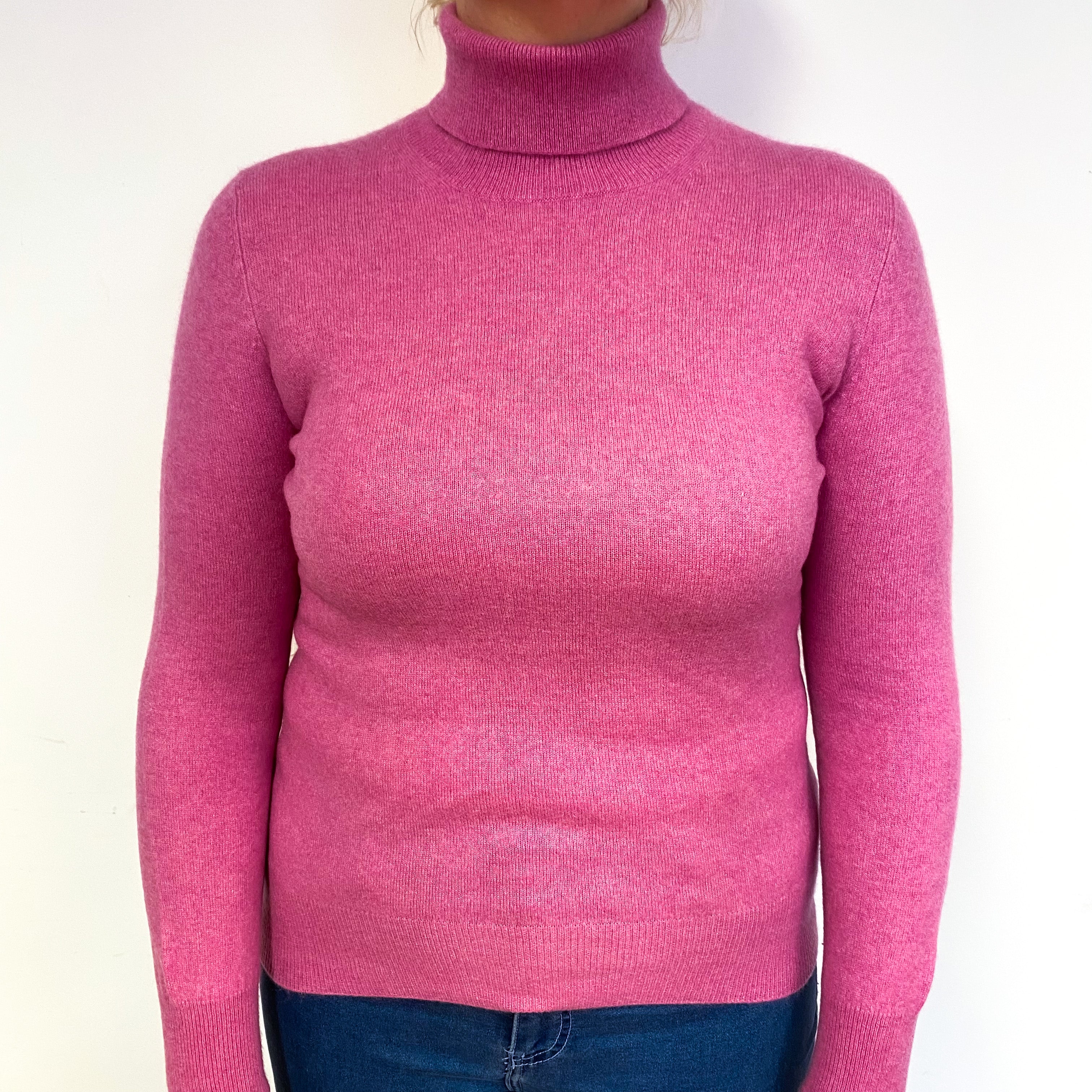 Sweet Pea Pink Cashmere Polo Neck Jumper Large