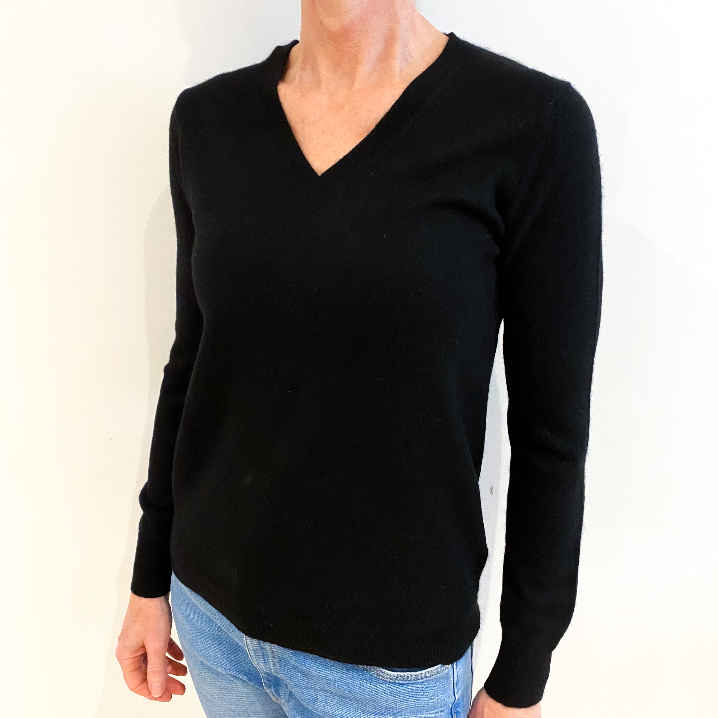 Black Cashmere V Neck Jumper Small