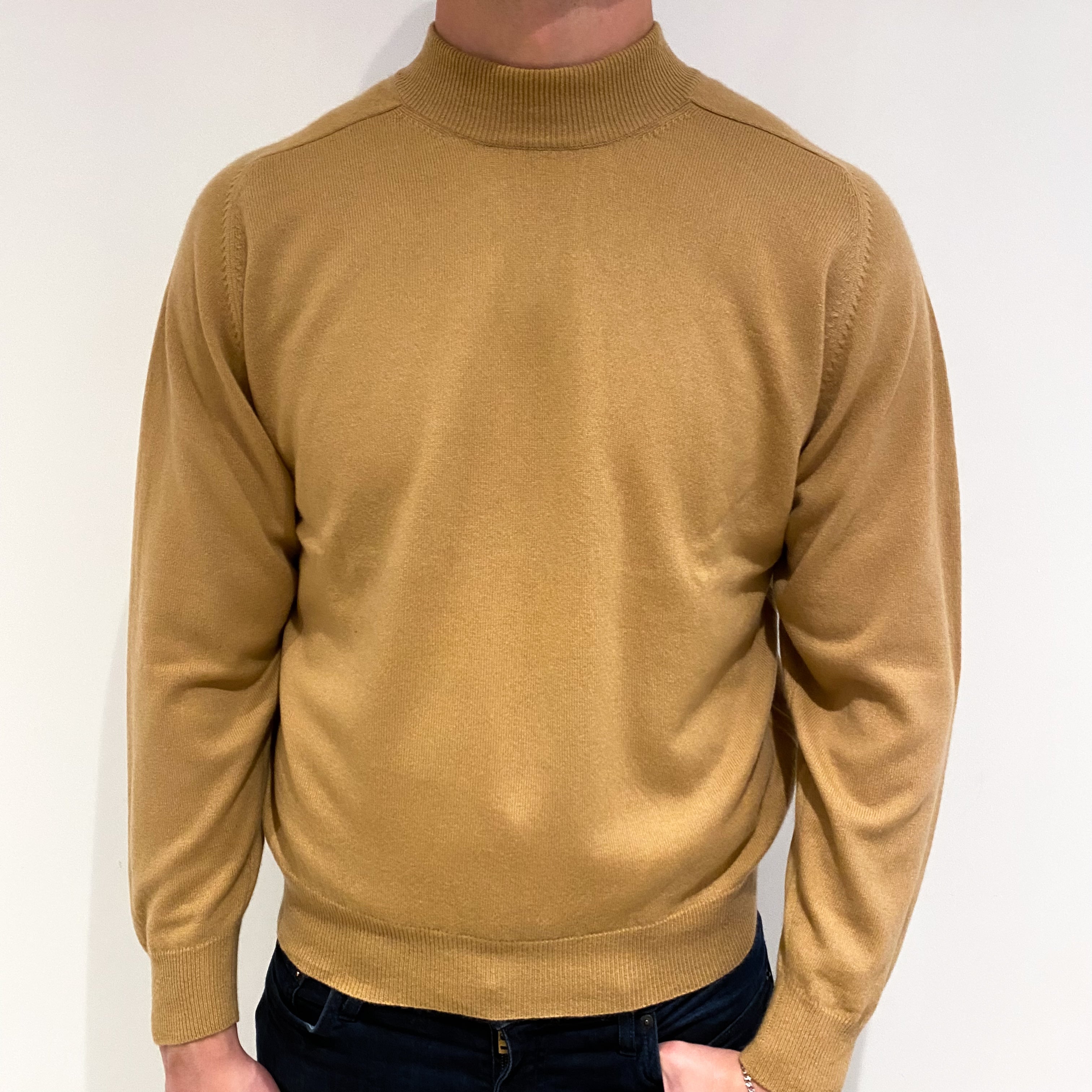 Men's Camel Brown Cashmere Turtle Neck Jumper XL