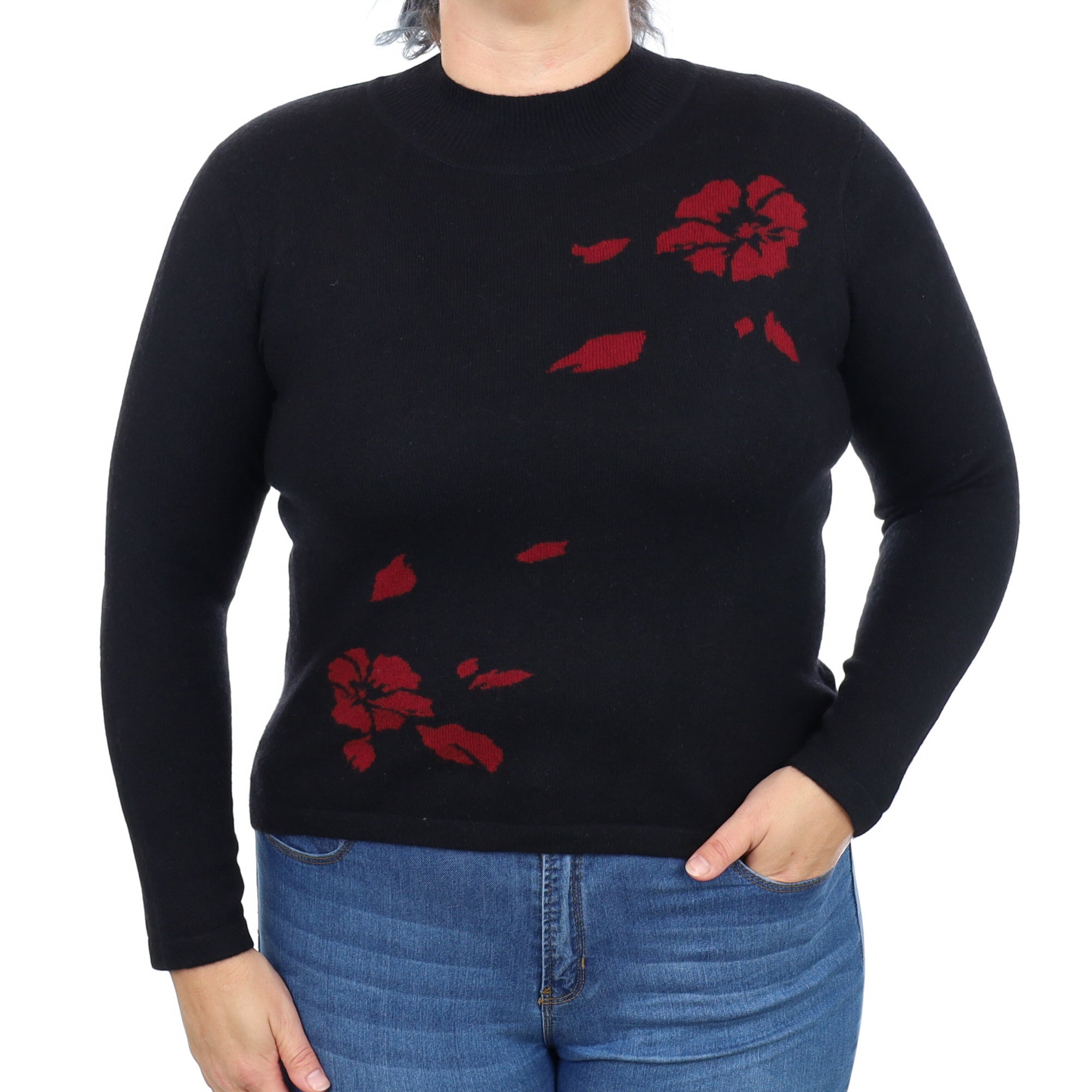 Black Floral Cashmere Turtle Neck Jumper Large