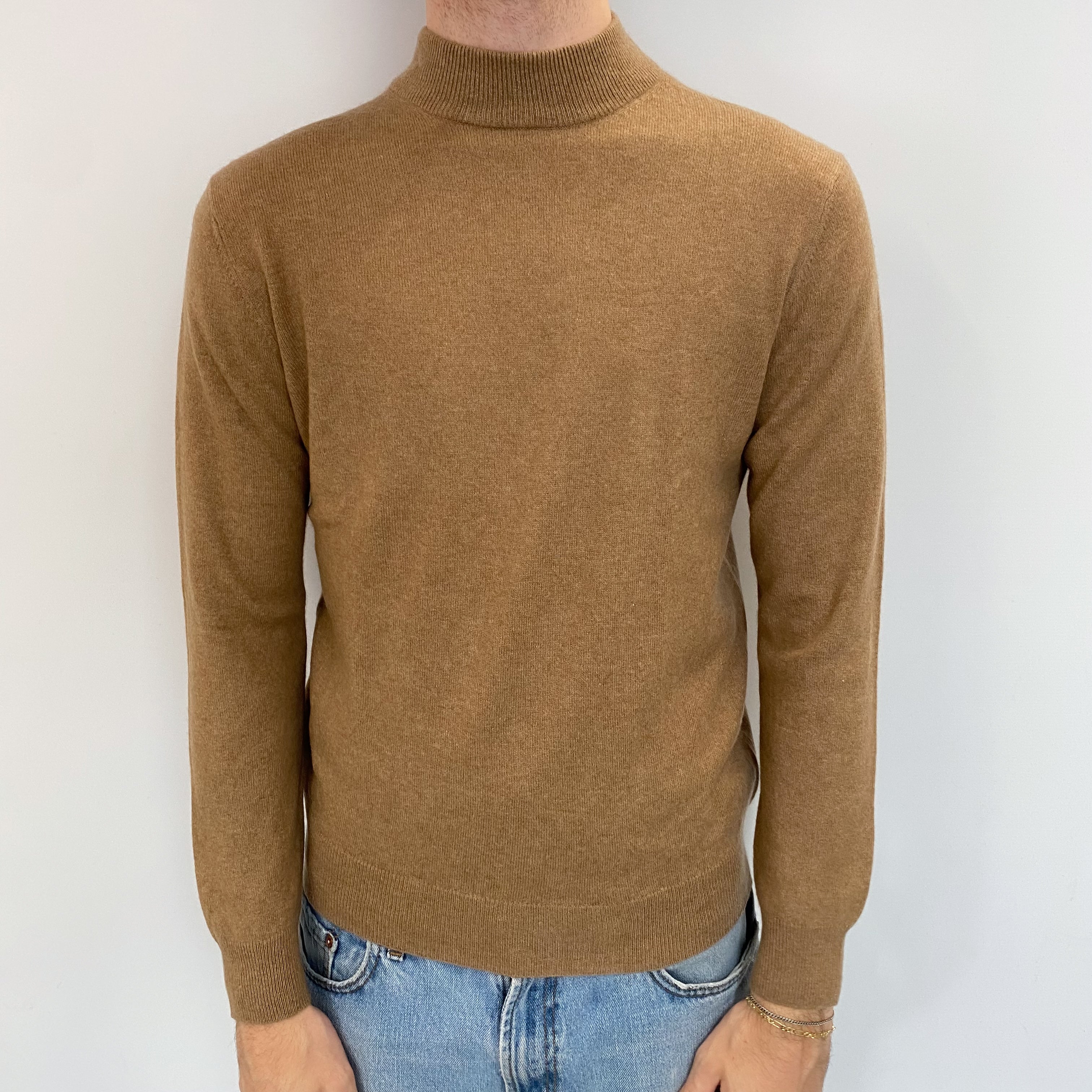 Men's Butterscotch Brown Cashmere Turtle Neck Jumper Medium