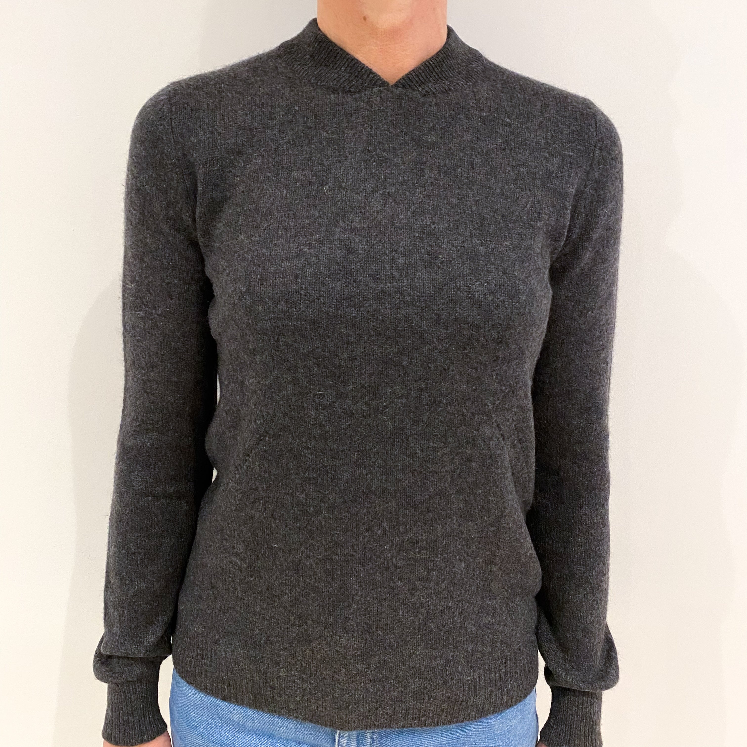 Charcoal Grey Cashmere V Neck Jumper Small