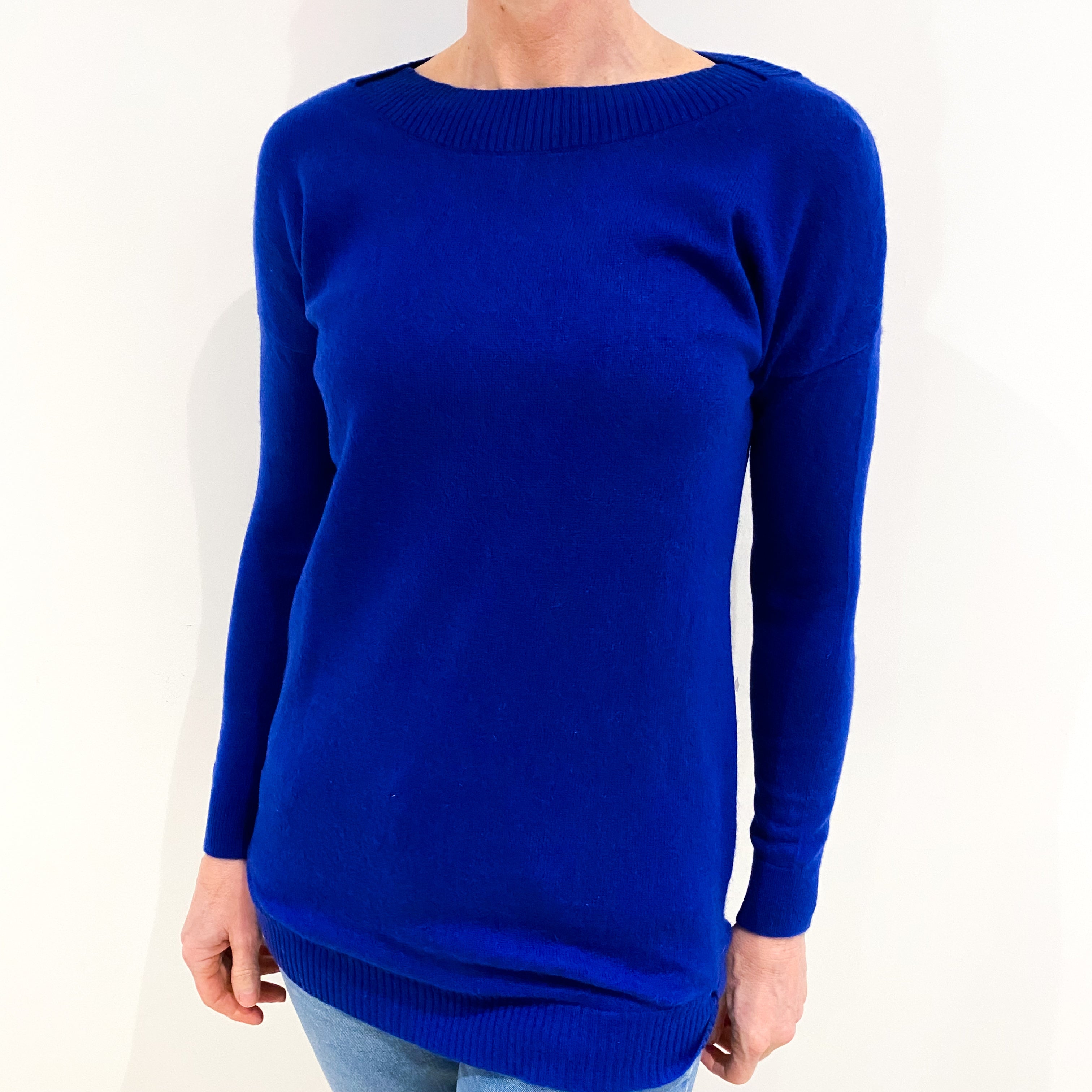 Admiral Blue Cashmere Slash Neck Jumper Small