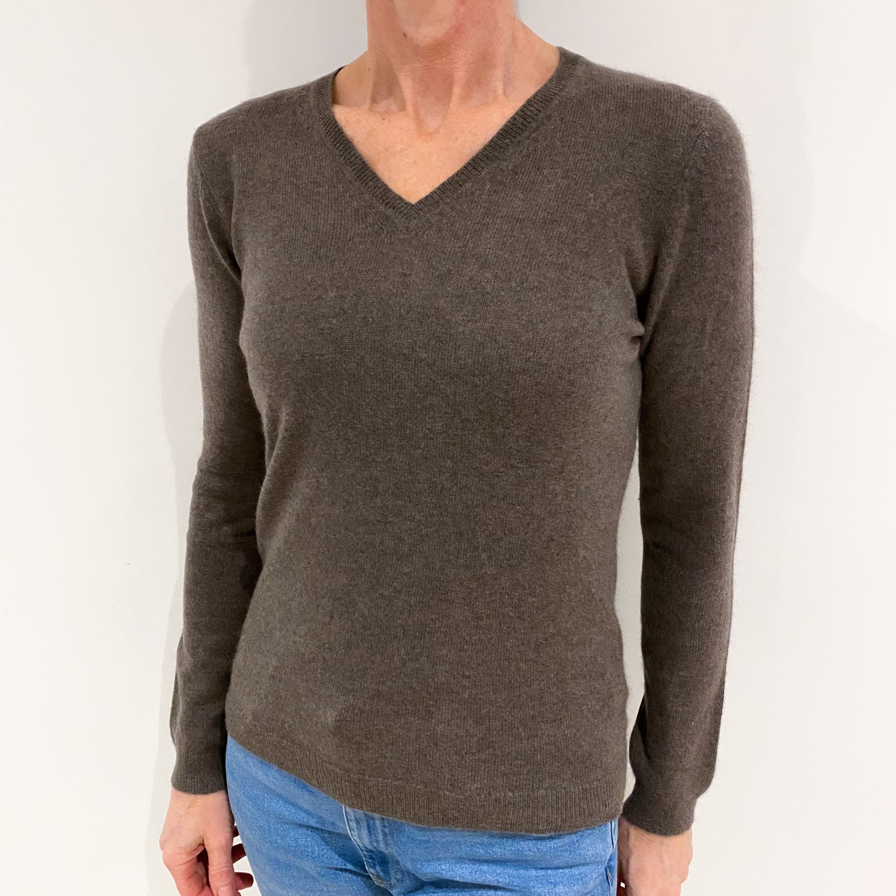 Donkey Brown Cashmere V Neck Jumper Small