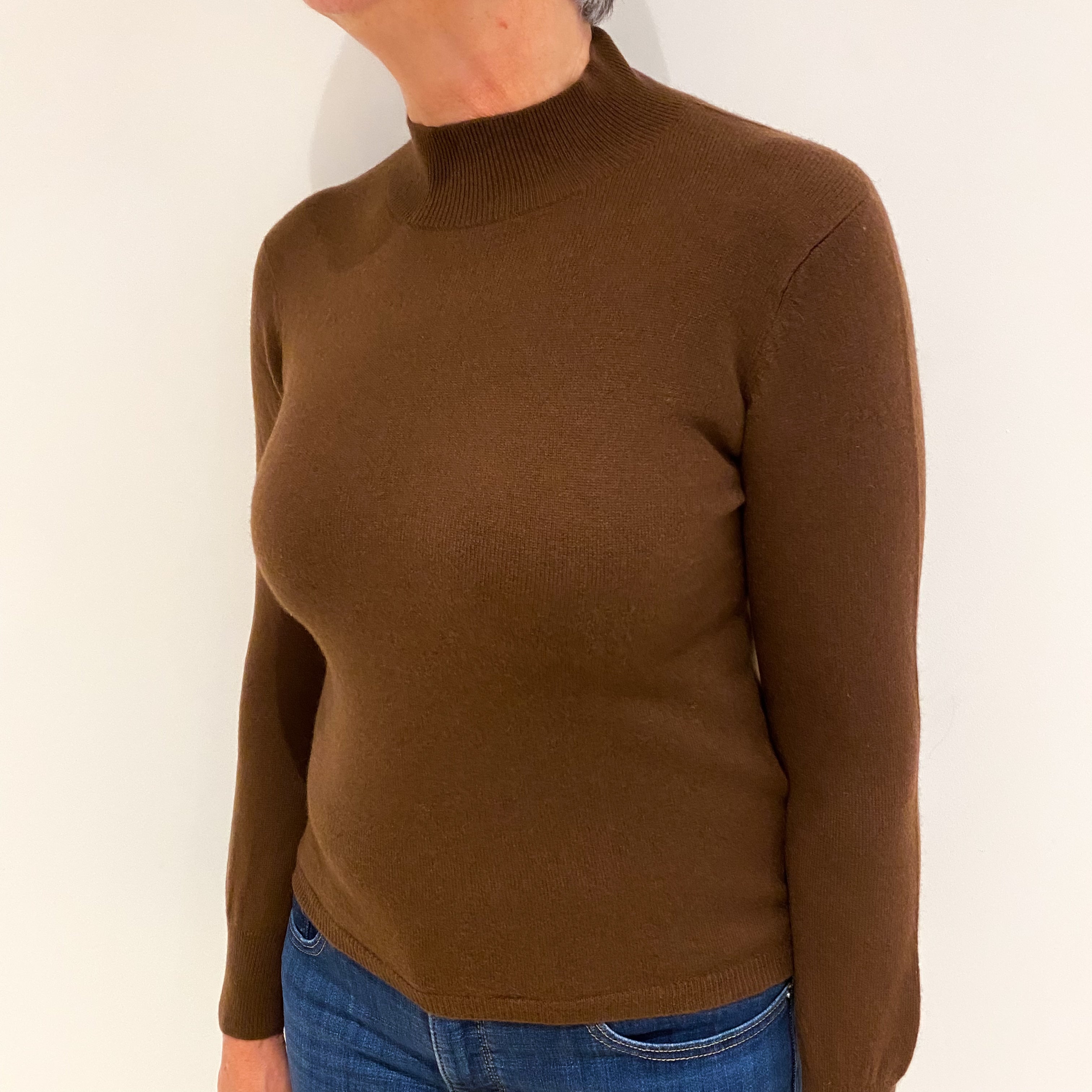 Chocolate Brown Cashmere Turtle Neck Jumper Medium