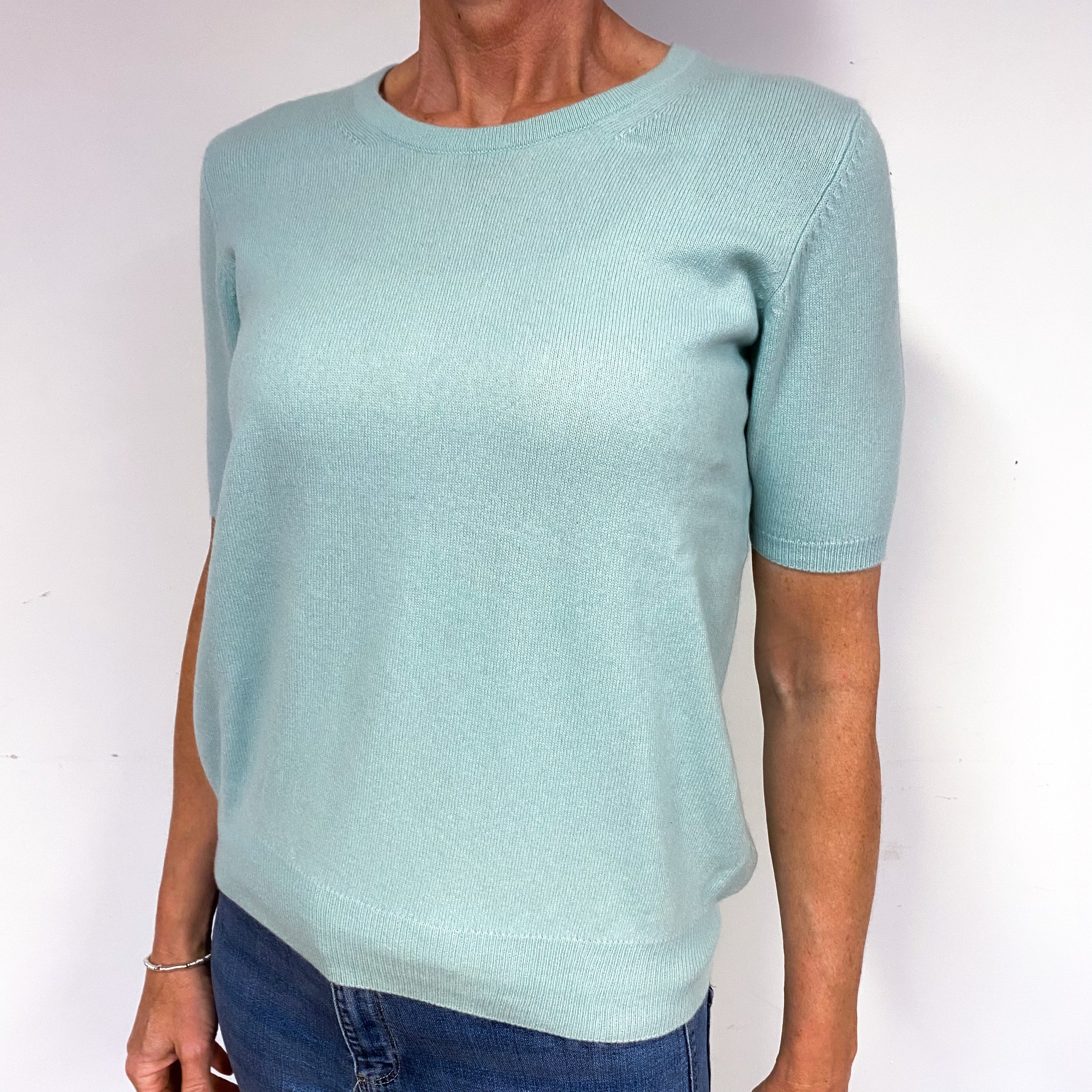 Mint Green Cashmere Short Sleeve Jumper Medium