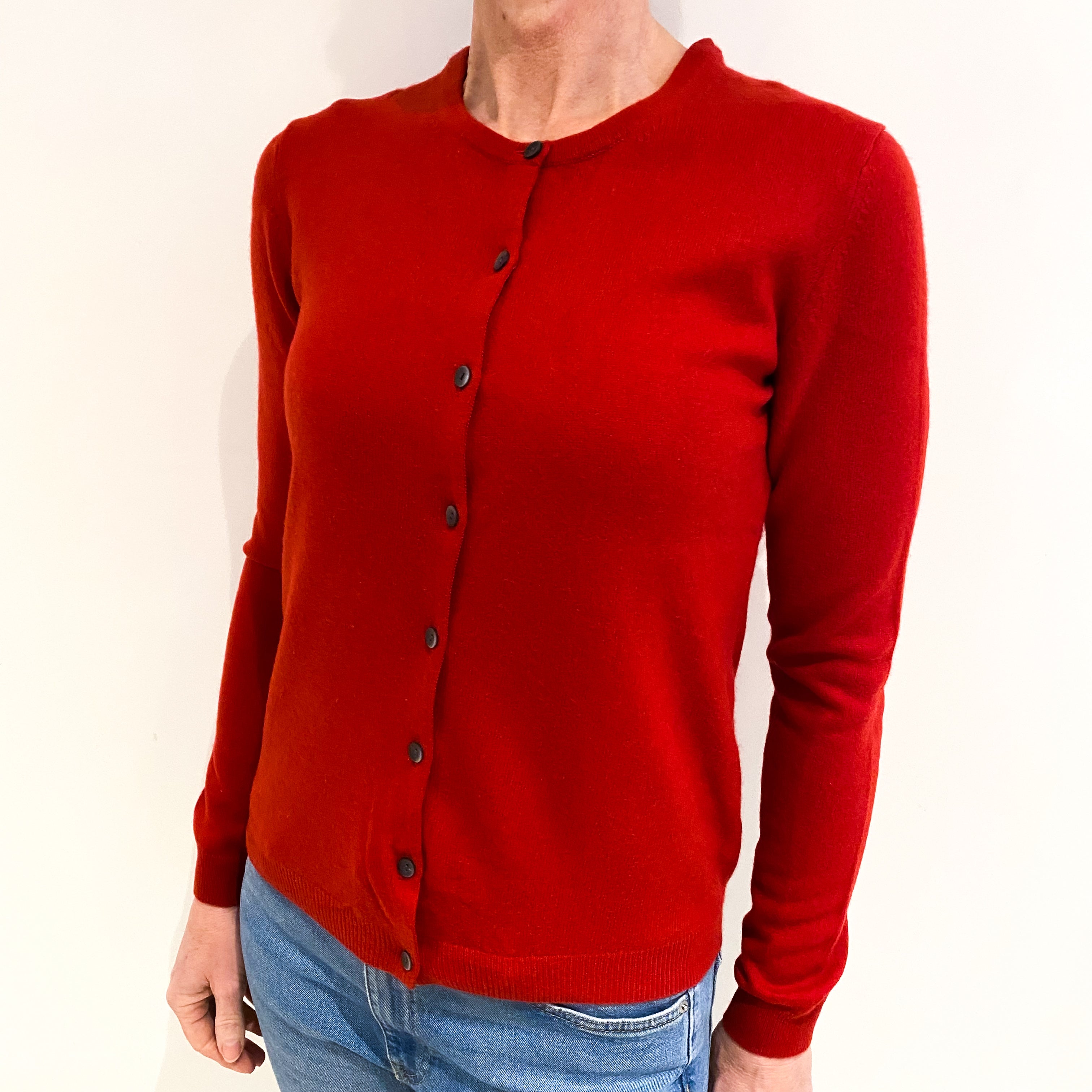 Spanish Red Cashmere Crew Neck Cardigan Small