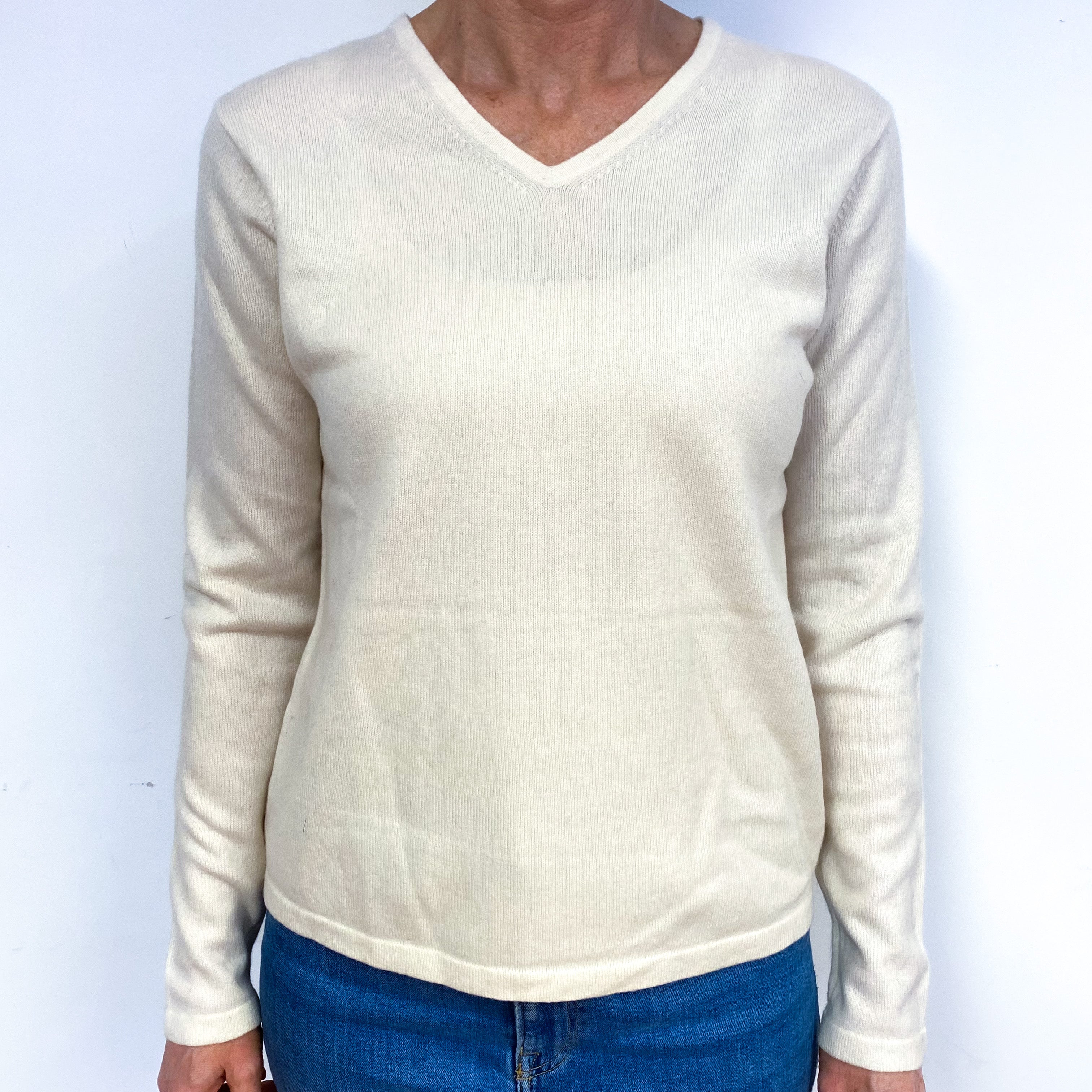 Vanilla Cream Cashmere V-Neck Jumper Medium