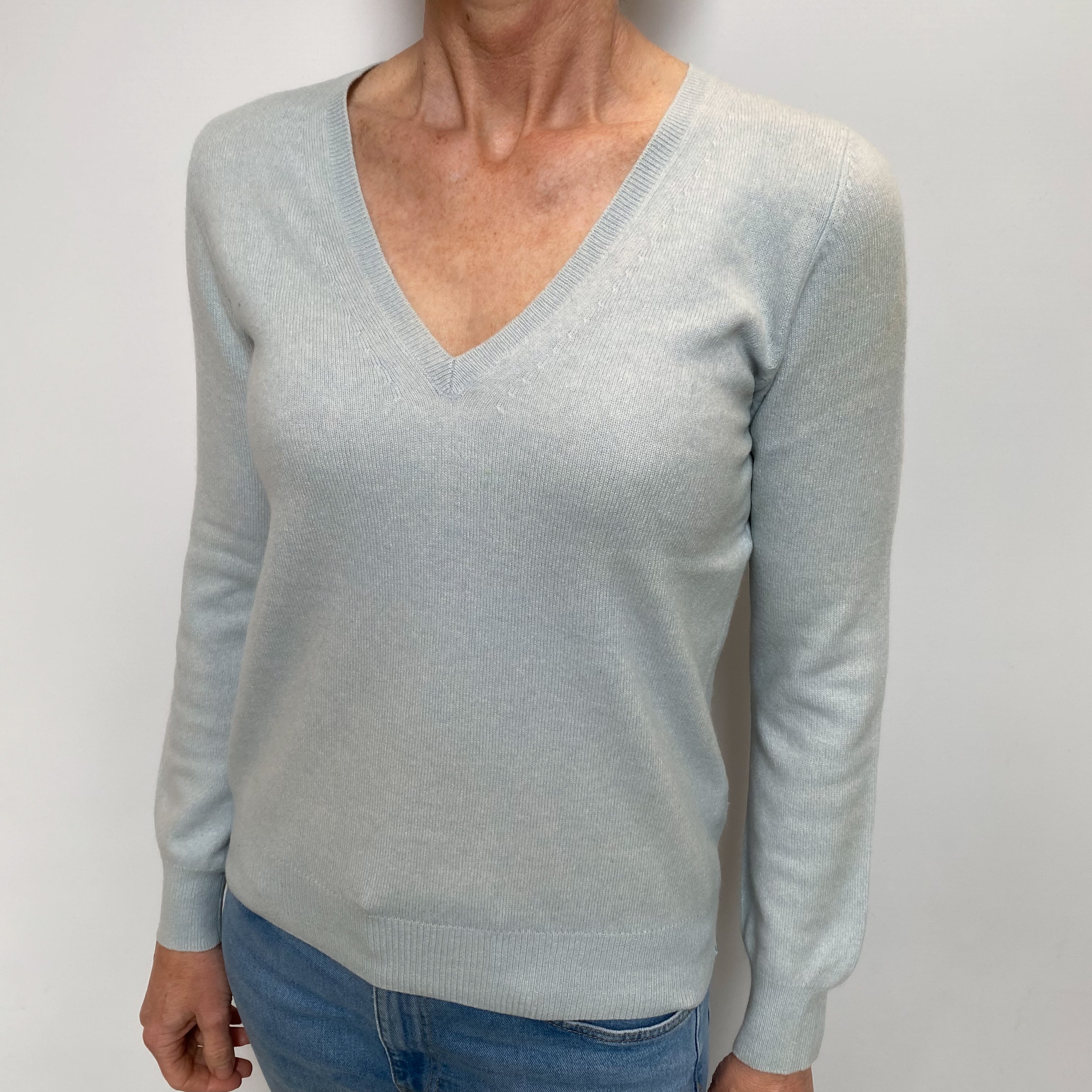 Frost Blue Cashmere V Neck Jumper Small