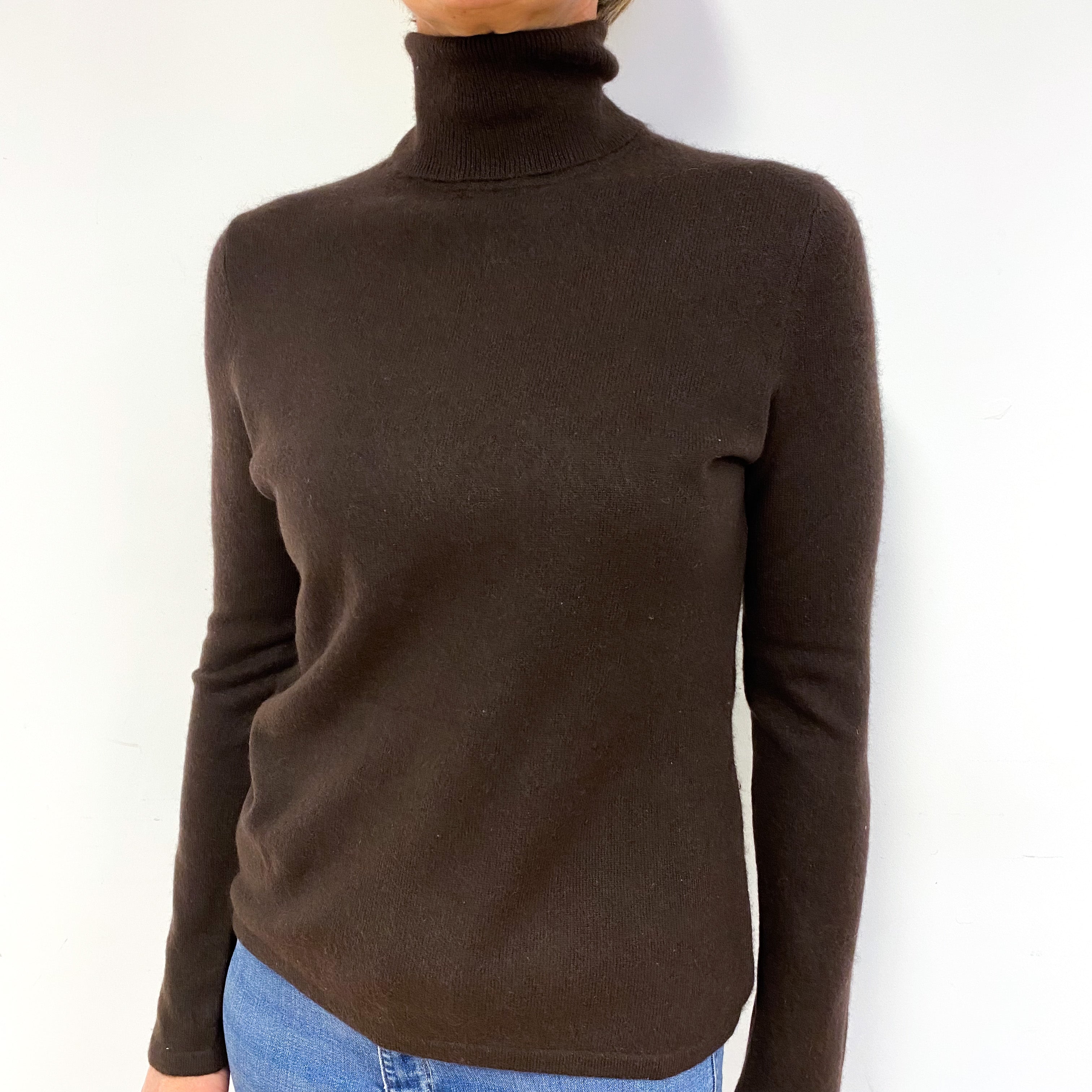 Peppercorn Brown Cashmere Polo Neck Jumper Medium