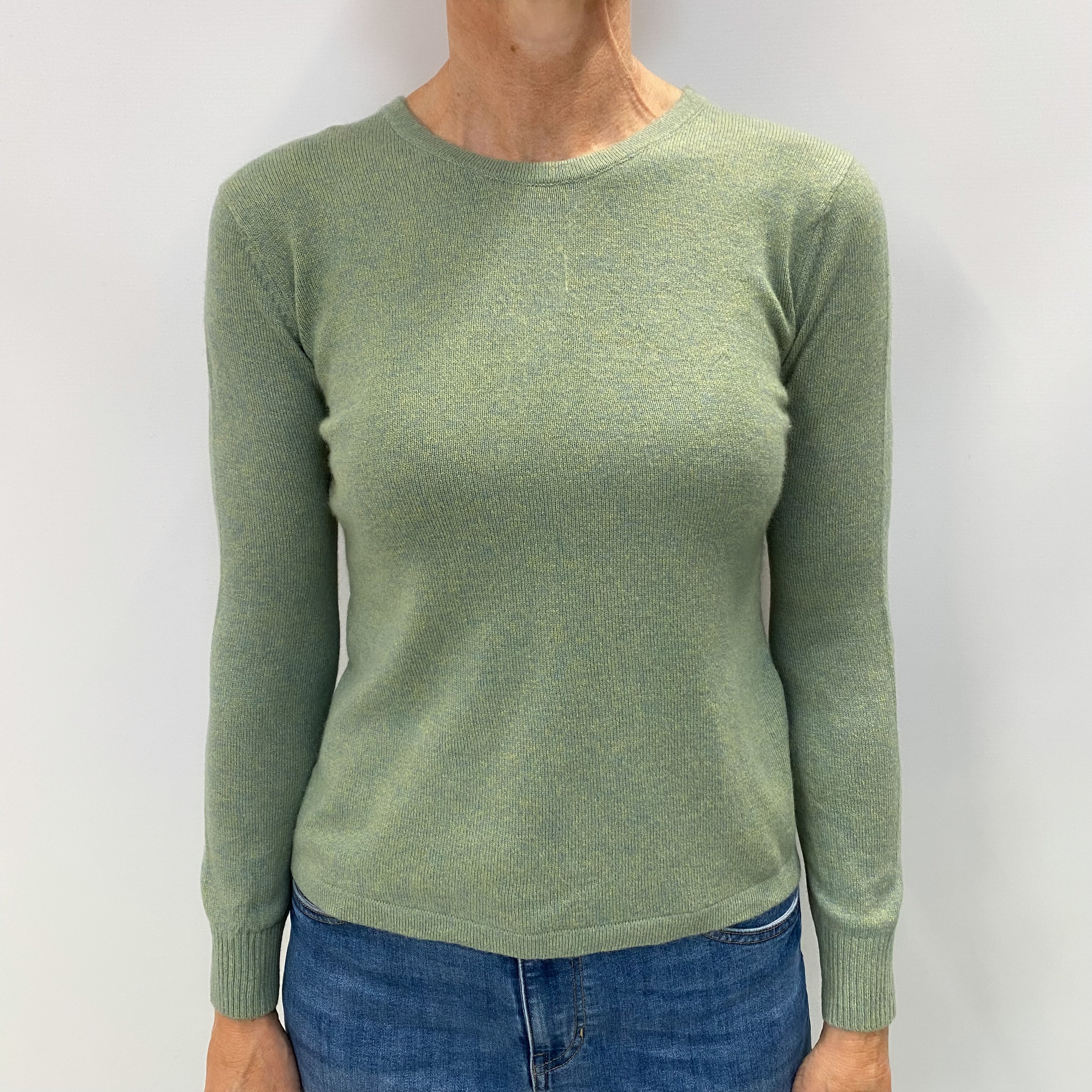 Moss Green Marl Cashmere Crew Neck Jumper Small