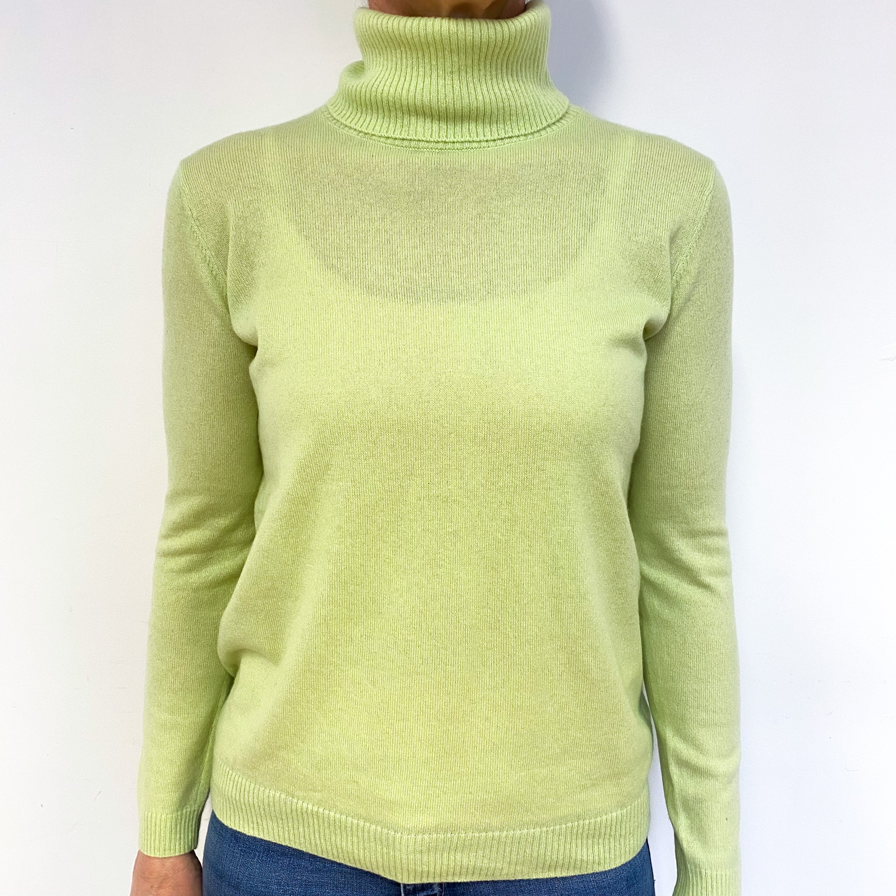 Celery Green Cashmere Polo Neck Jumper Medium