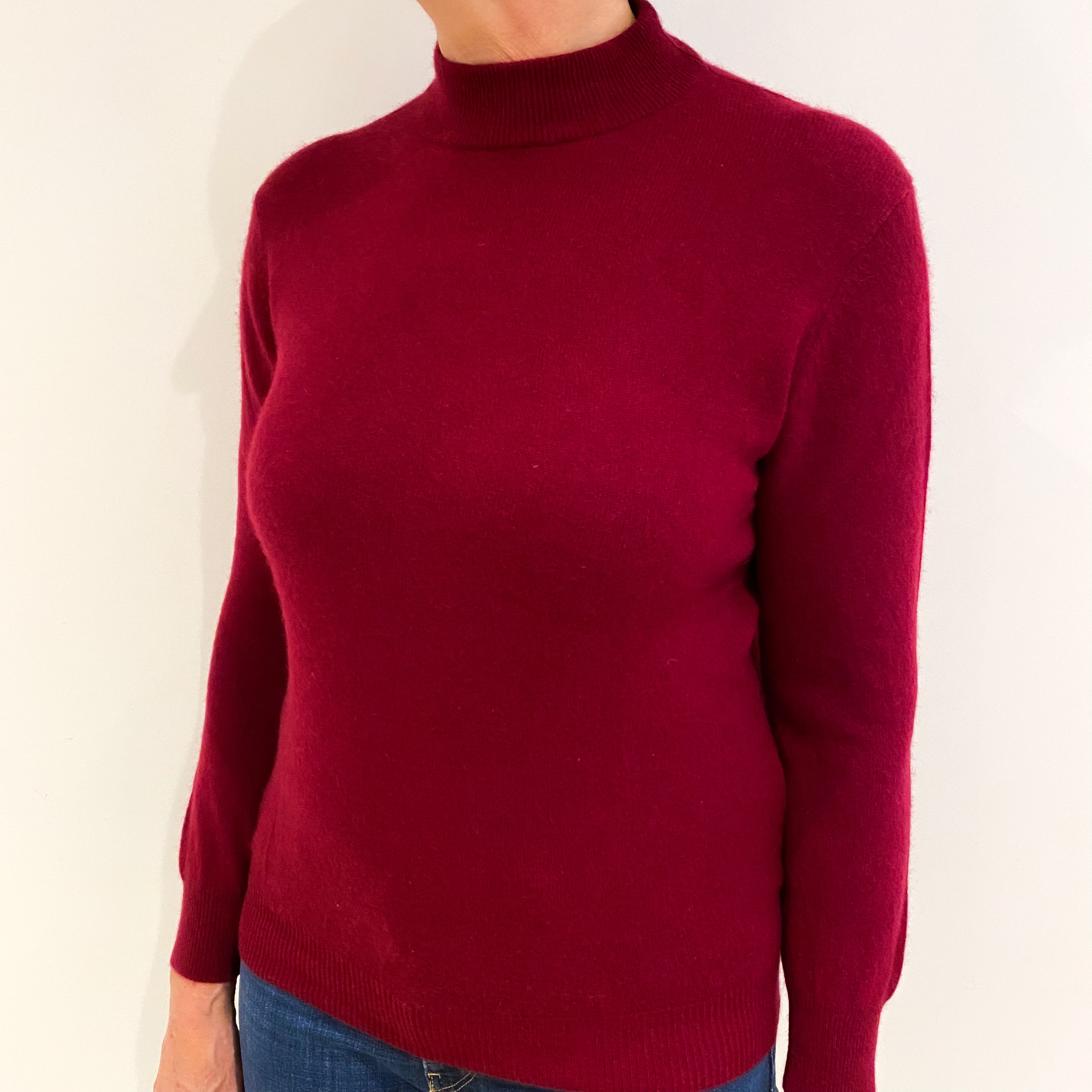 Garnet Red Cashmere Turtle Neck Jumper Medium