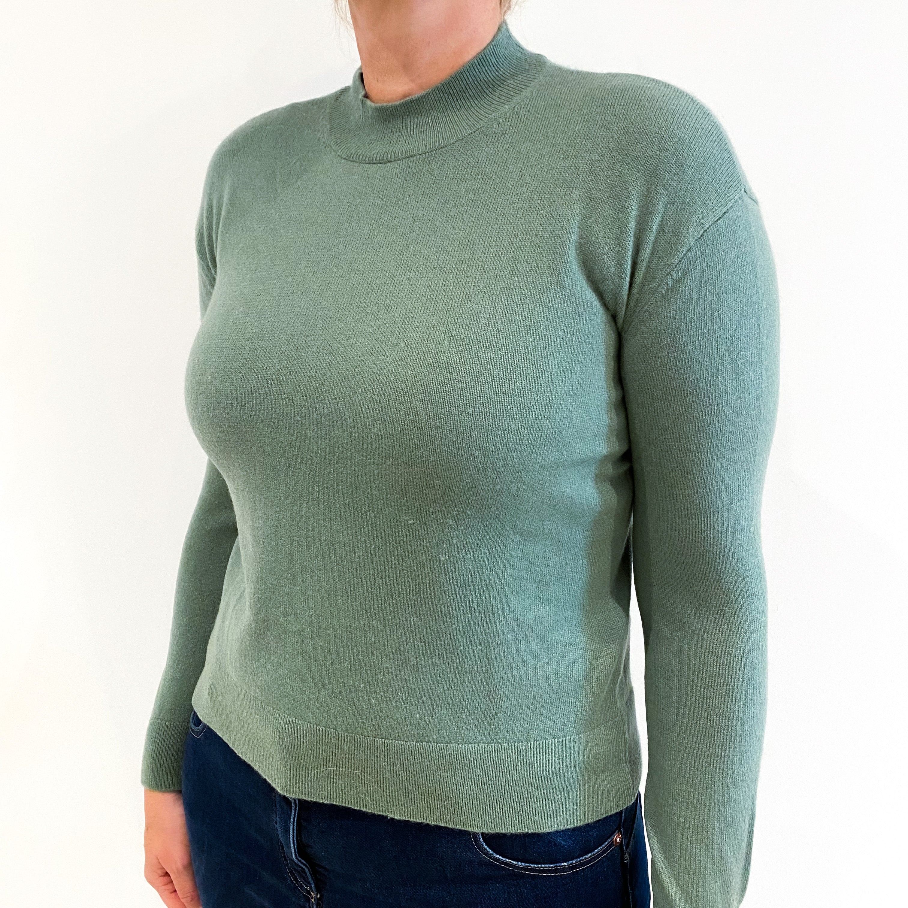 Olive Green Cashmere Turtle Neck Jumper Large