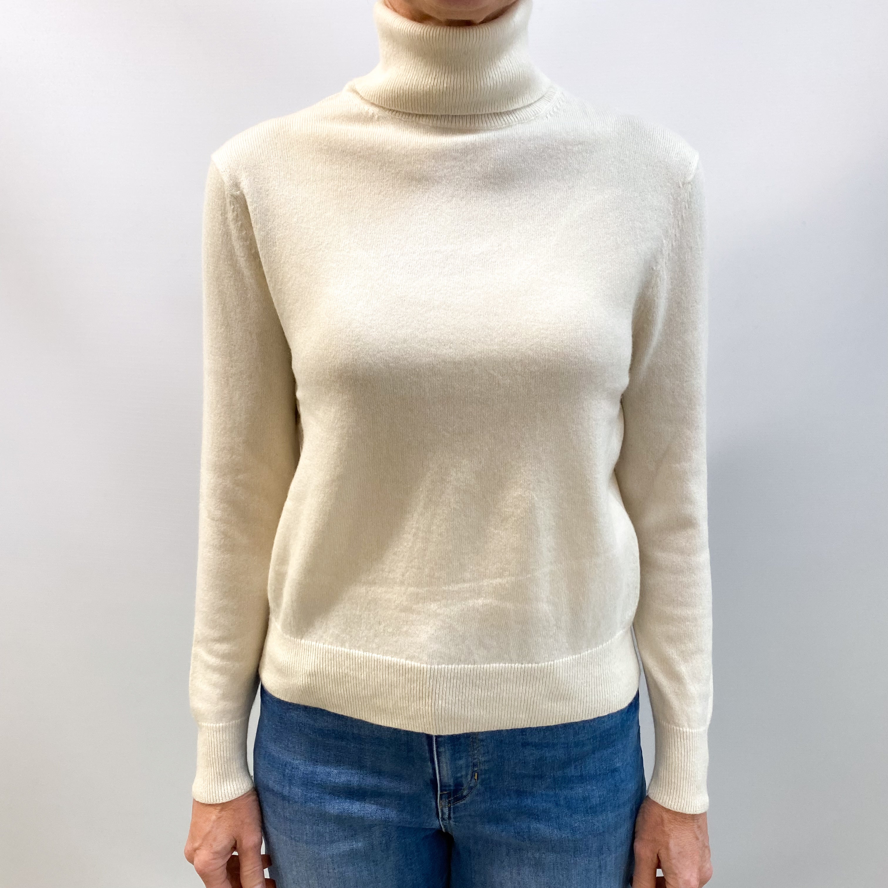 Winter White Cashmere Polo Neck Jumper Small