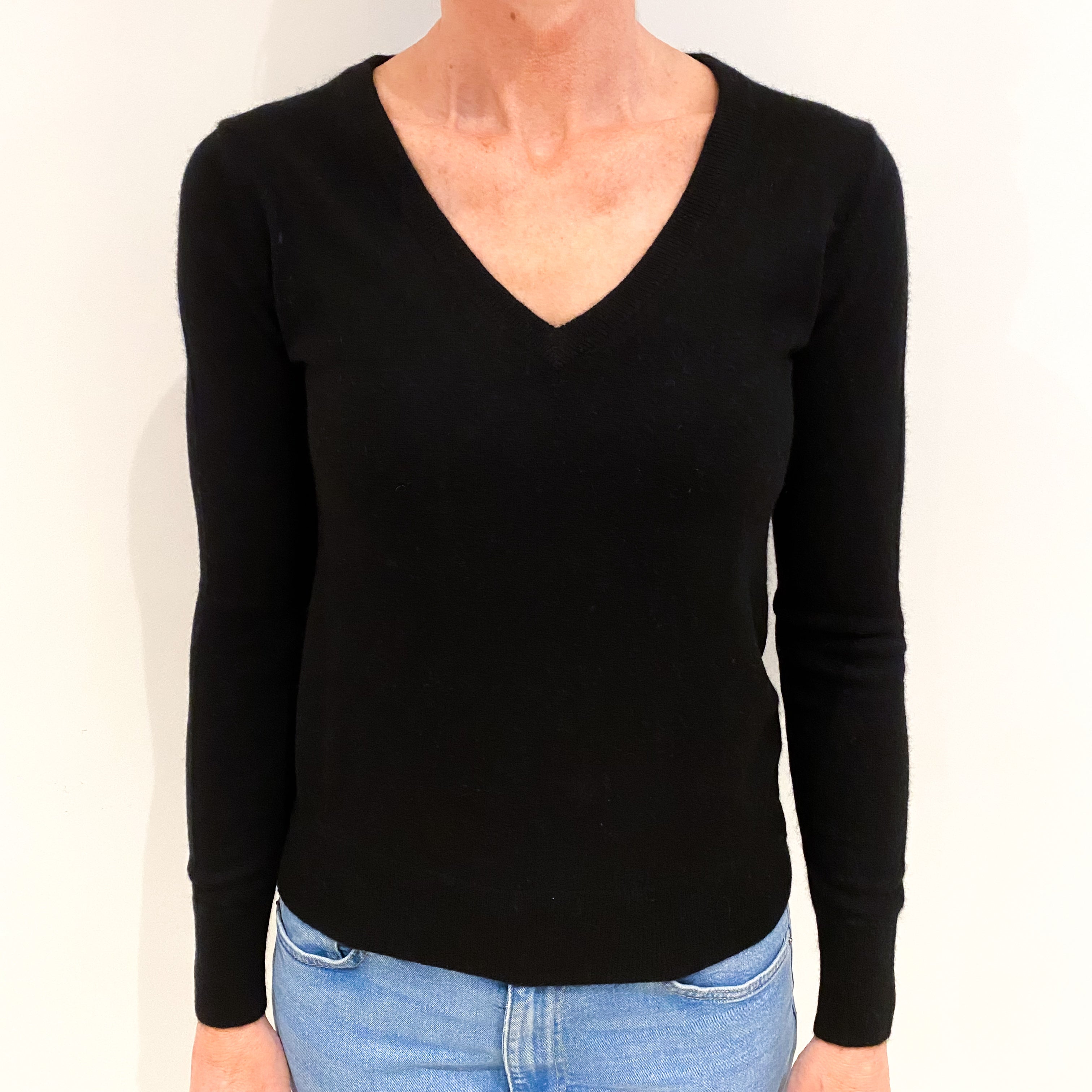 Black Cashmere V Neck Jumper Small