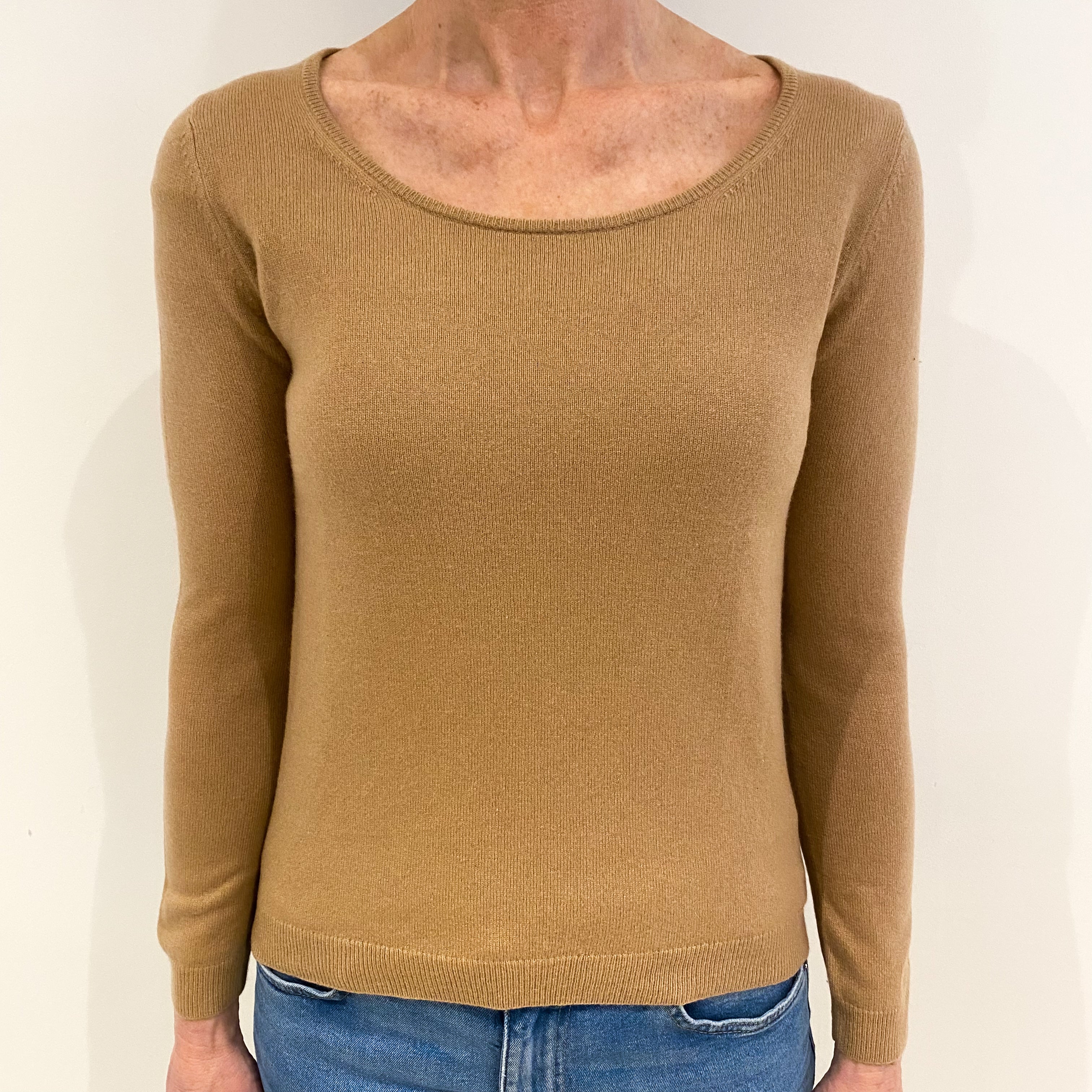 Camel Brown Cashmere Scoop Neck Jumper Small