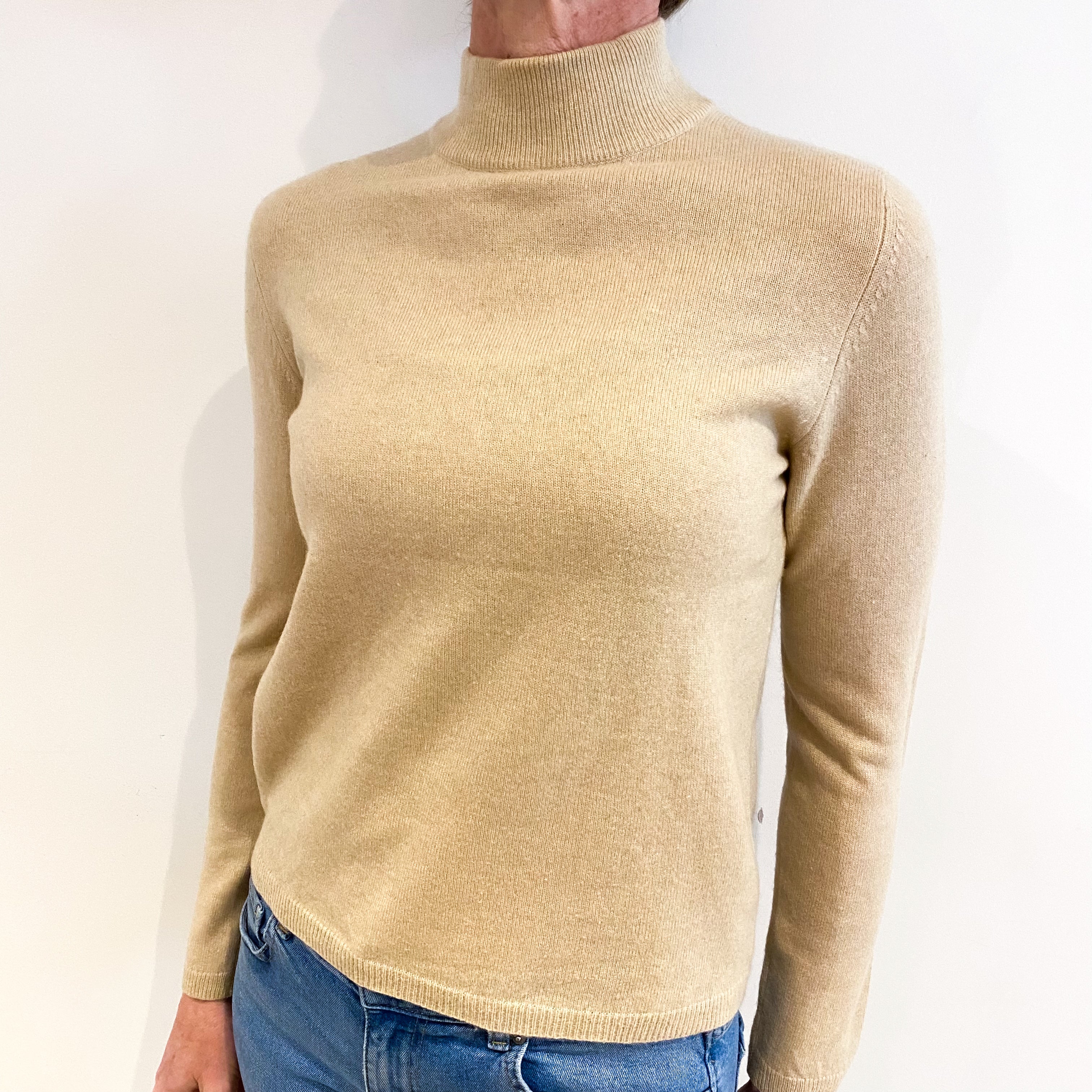 Sand Beige Cashmere Turtle Neck Jumper Small