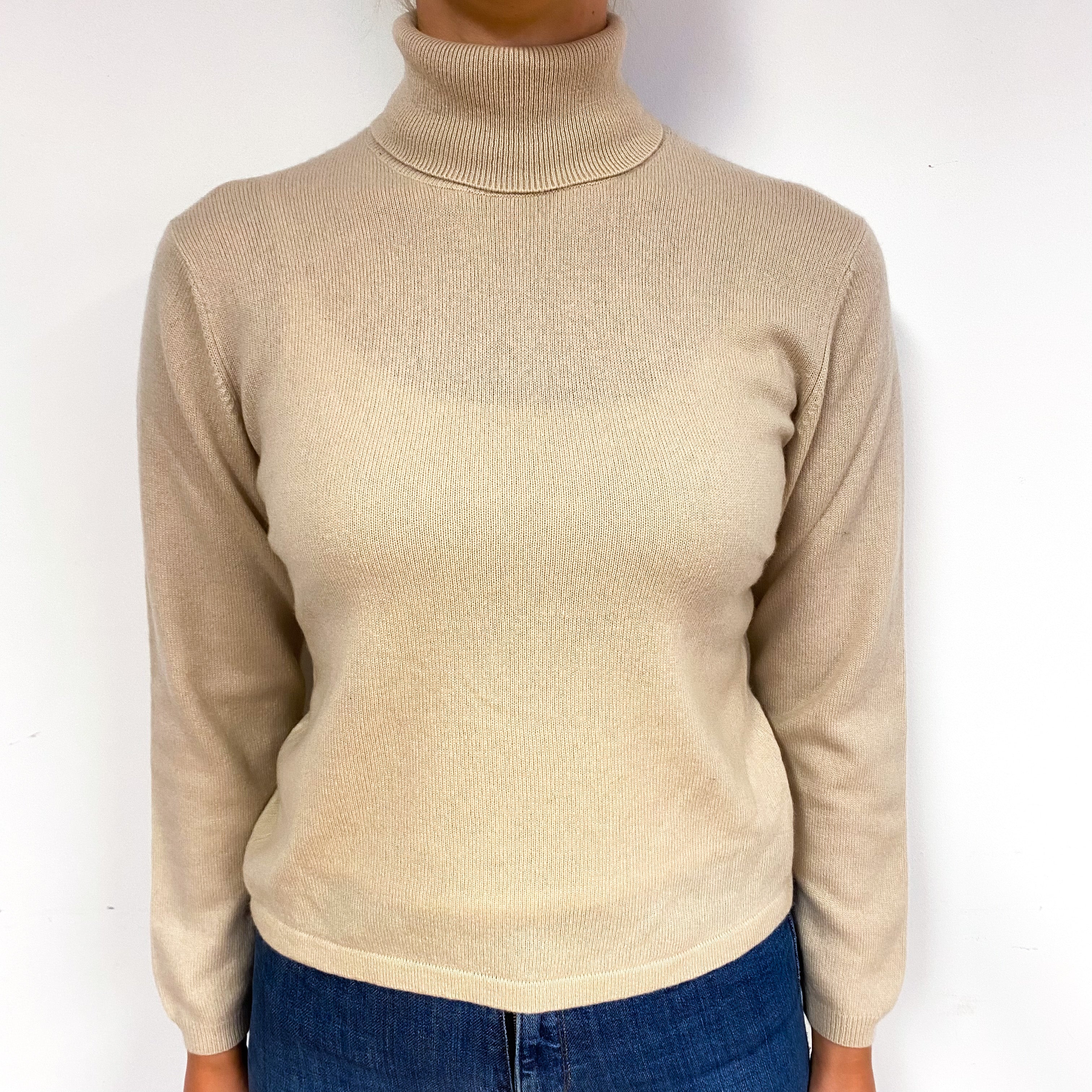 Beige Cashmere Polo Neck Jumper Small