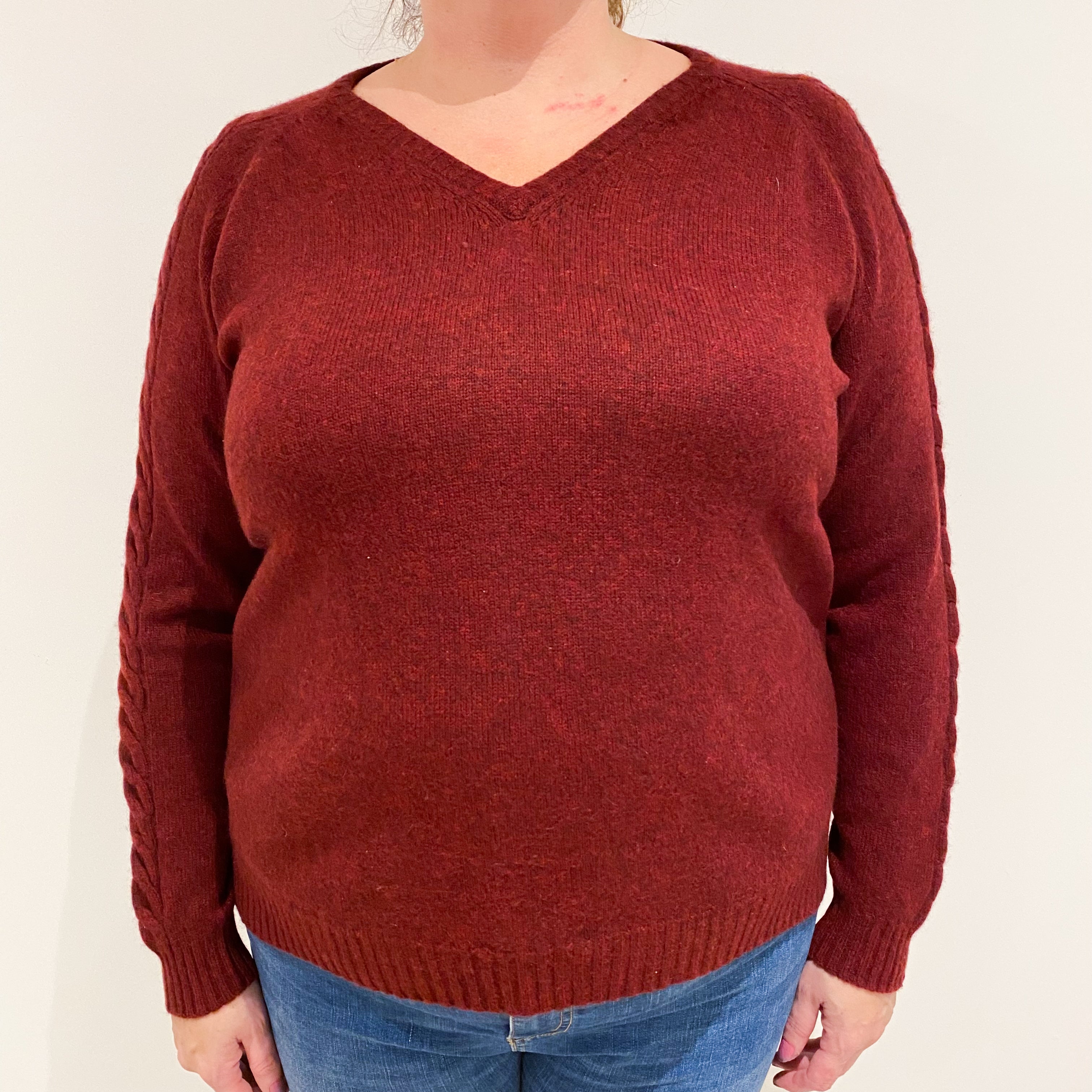 Wine Red Cashmere V-Neck Jumper Extra Large