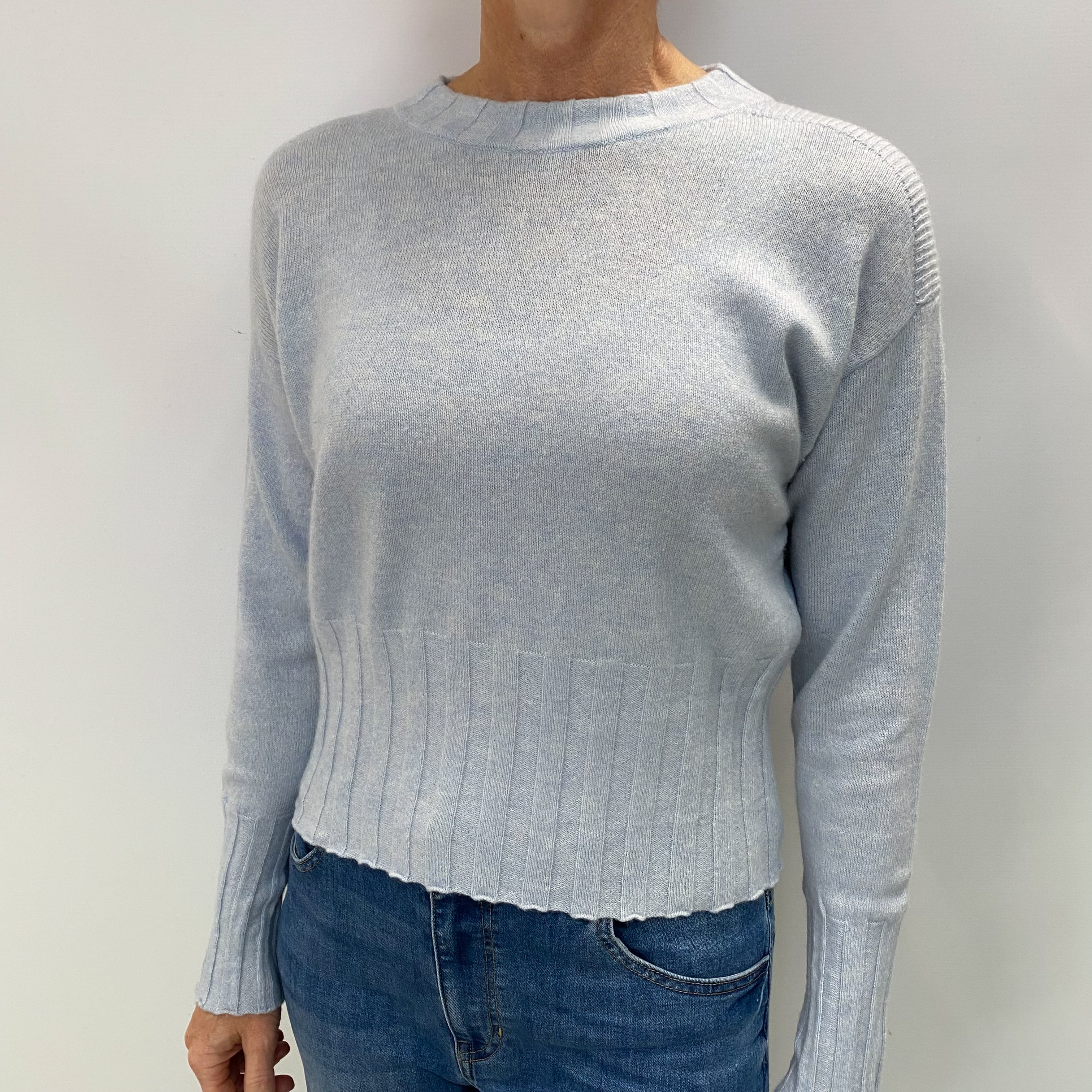 Powder Blue Marl Cashmere Crew Neck Jumper Small