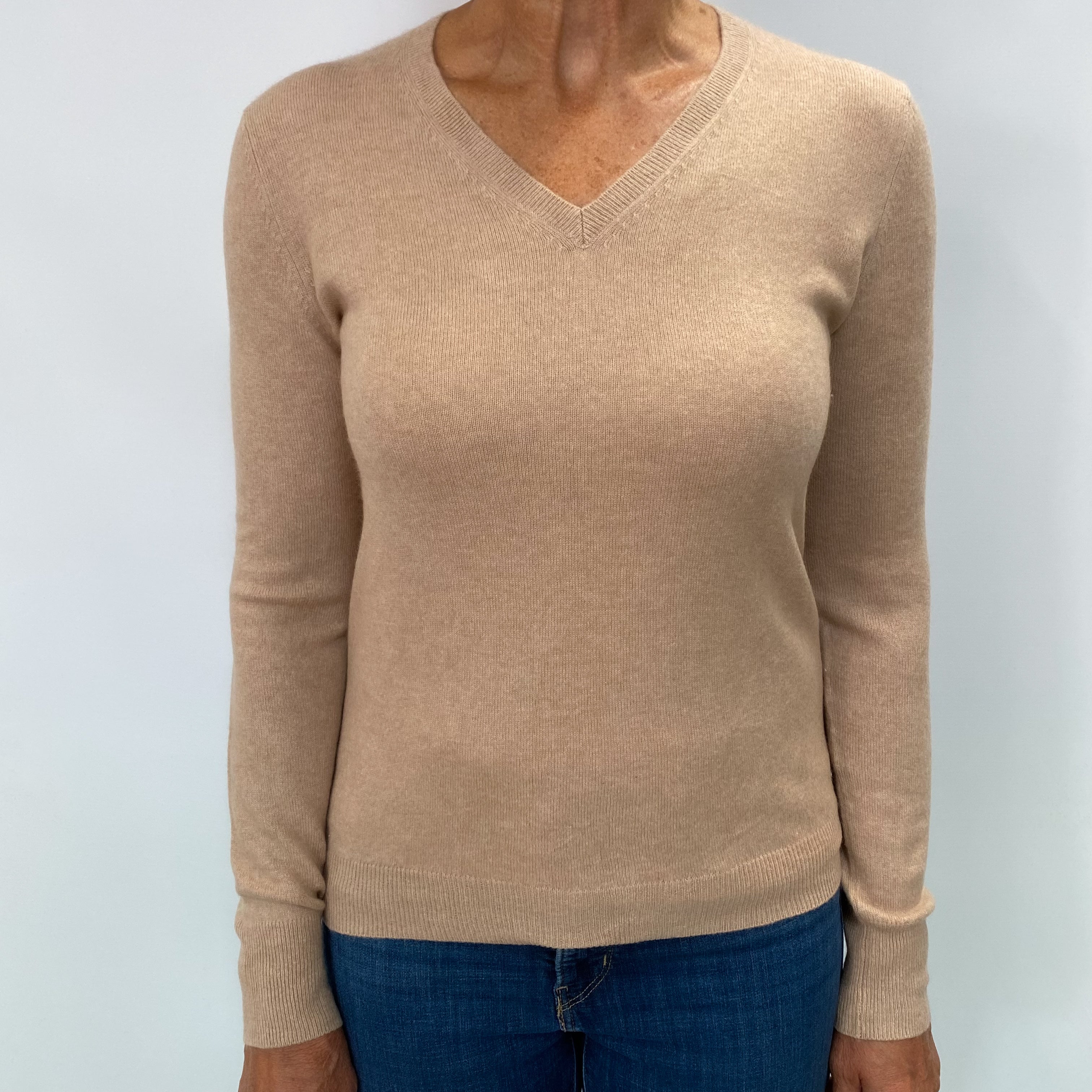 Nude Pink Cashmere V Neck Jumper Medium