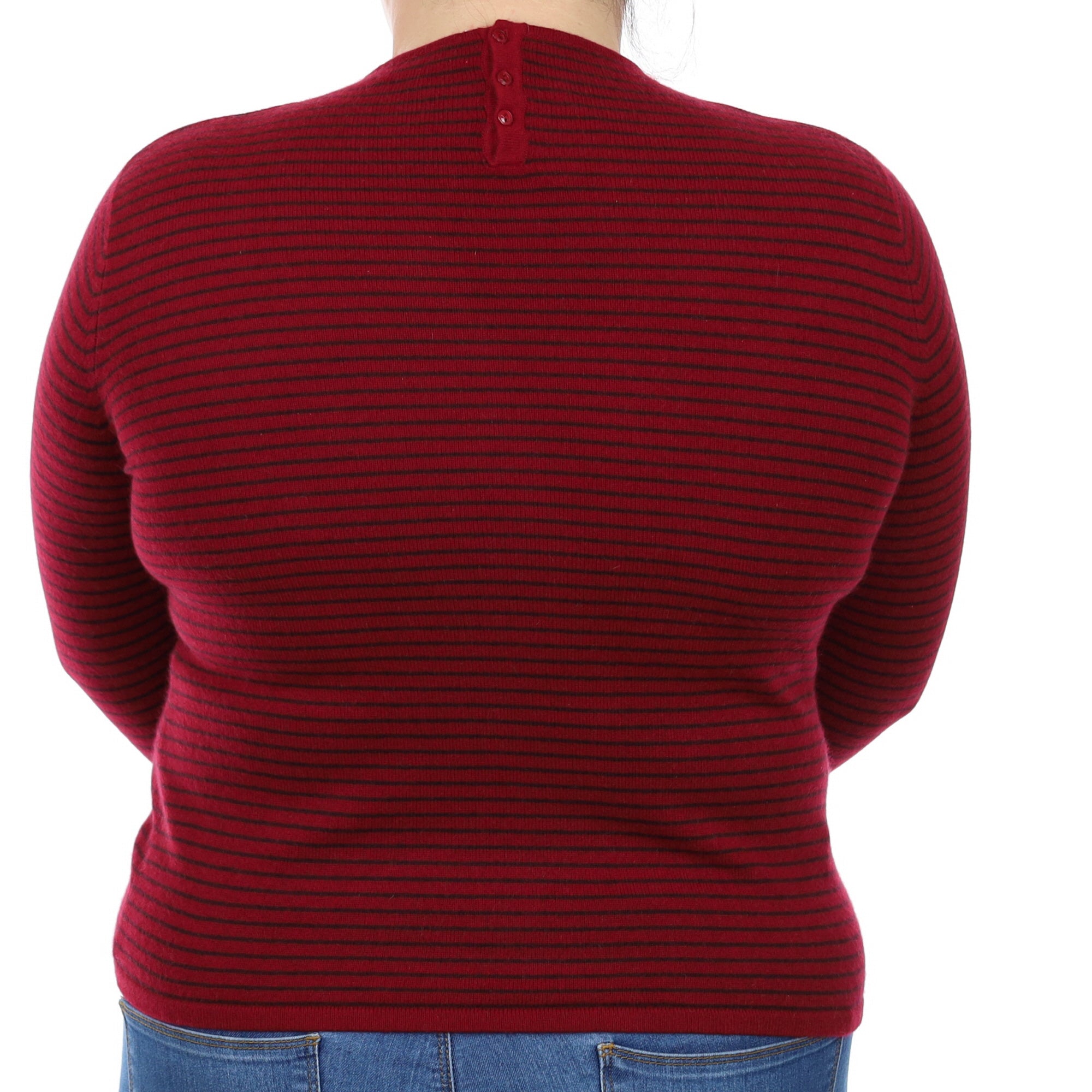 Crimson Red Striped Cashmere Turtle Neck Jumper Large