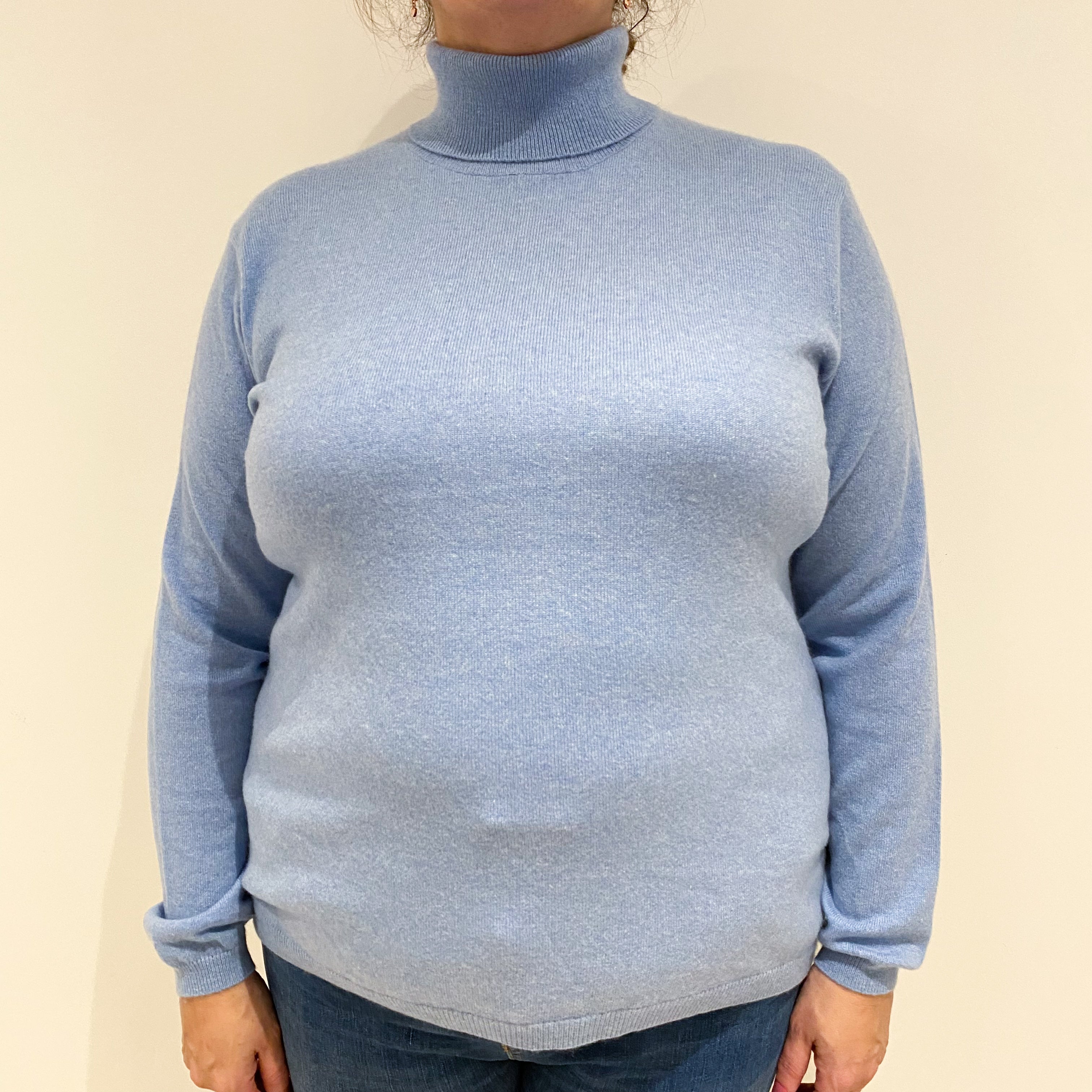 Sky Blue Cashmere Polo Neck Jumper Extra Large