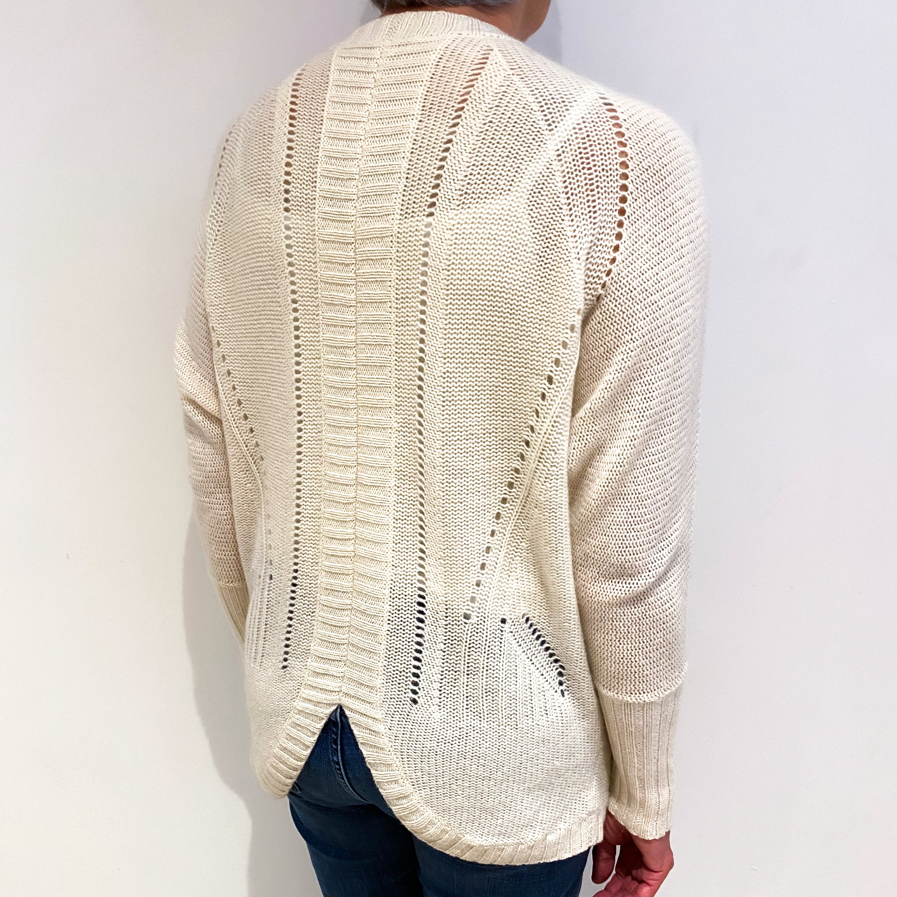 Vanilla Cream Cashmere Edge To Edge Cardigan Medium