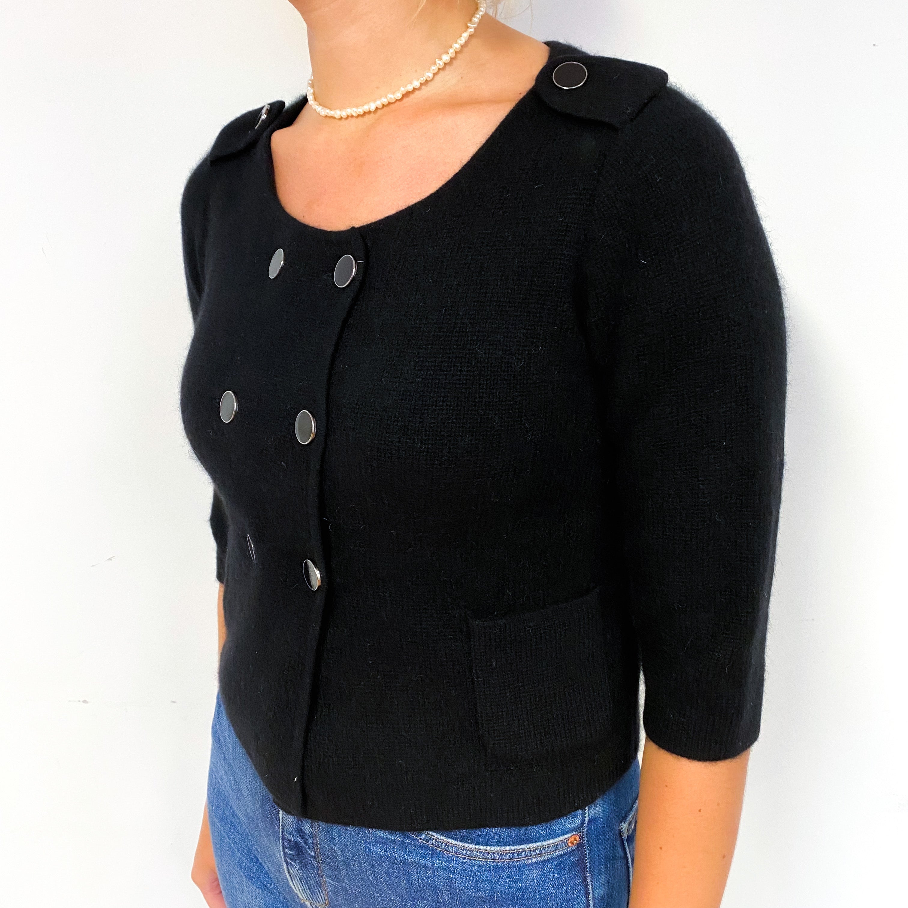 Black Heavy Knit Cashmere Double Breasted Jacket Small